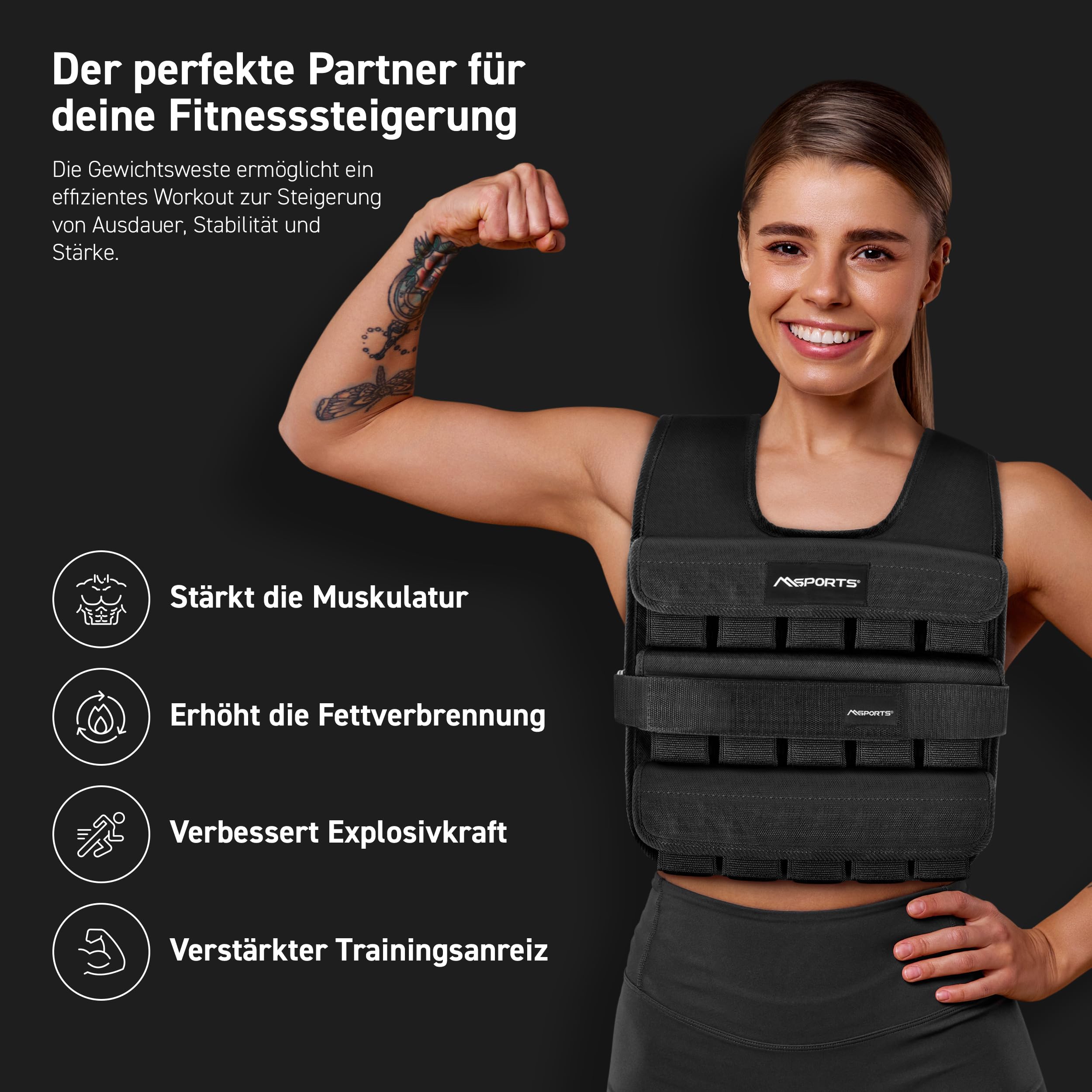 MSPORTS Gewichtsweste Premium Verstellbar von 5 kg - 30 kg Weighted Vest | Laufweste Damen Herren | Fitness Trainingsweste Krafttraining