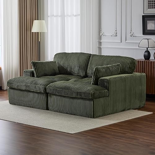 Miniatura 17 de Estupendo diván doble de gran tamaño para interiores, cómodo sofá de pana de 3 plazas, sofá modular de asiento profundo con juego otomano