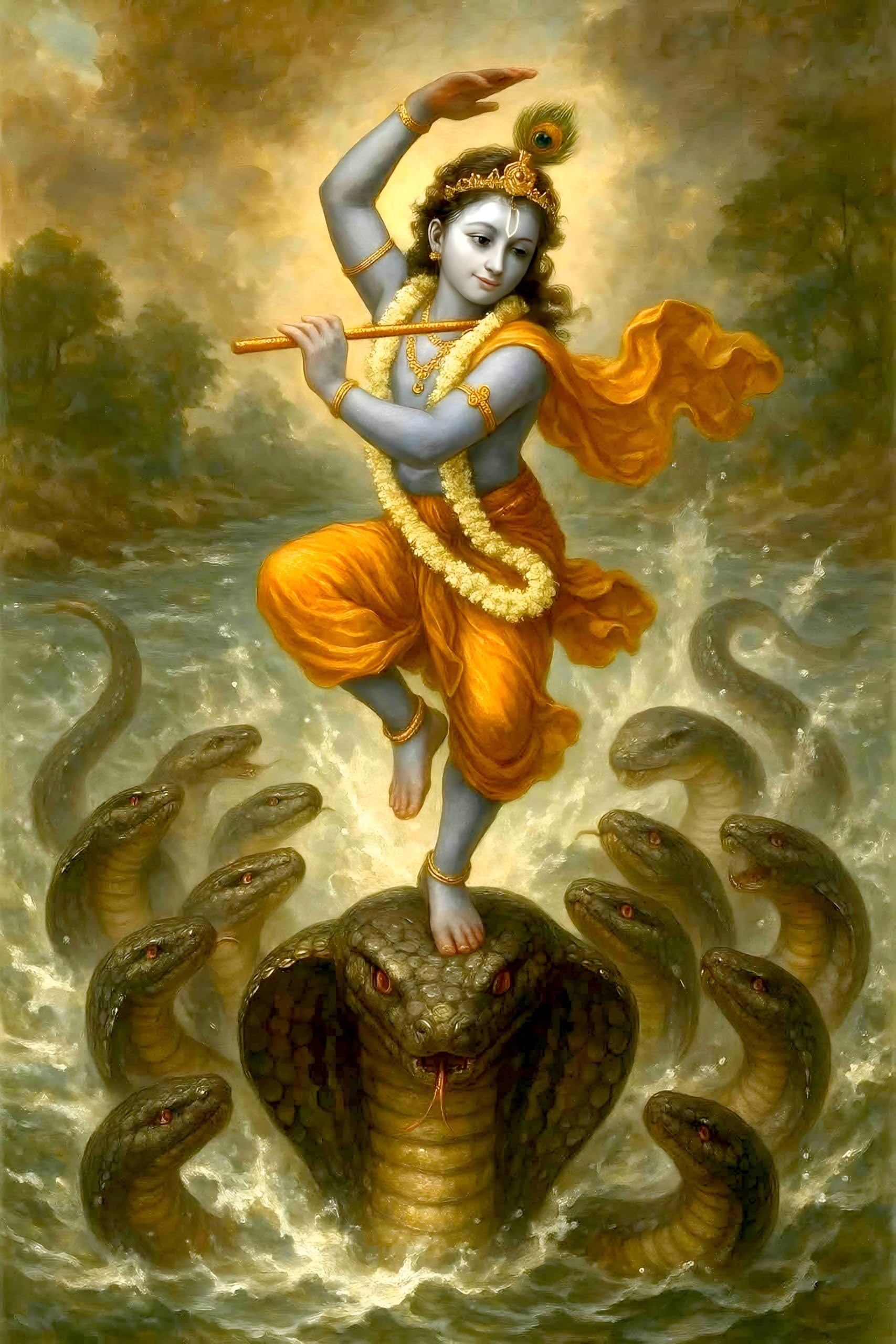 Shree Krishna Dance On Kaliya Naag | Bal Krishna Dancing On Kaliya Naag | Bal Shri Krishna Kaliya Mardan Sticker Poster, (18 inch X 12 inch, Rolled)-image-4