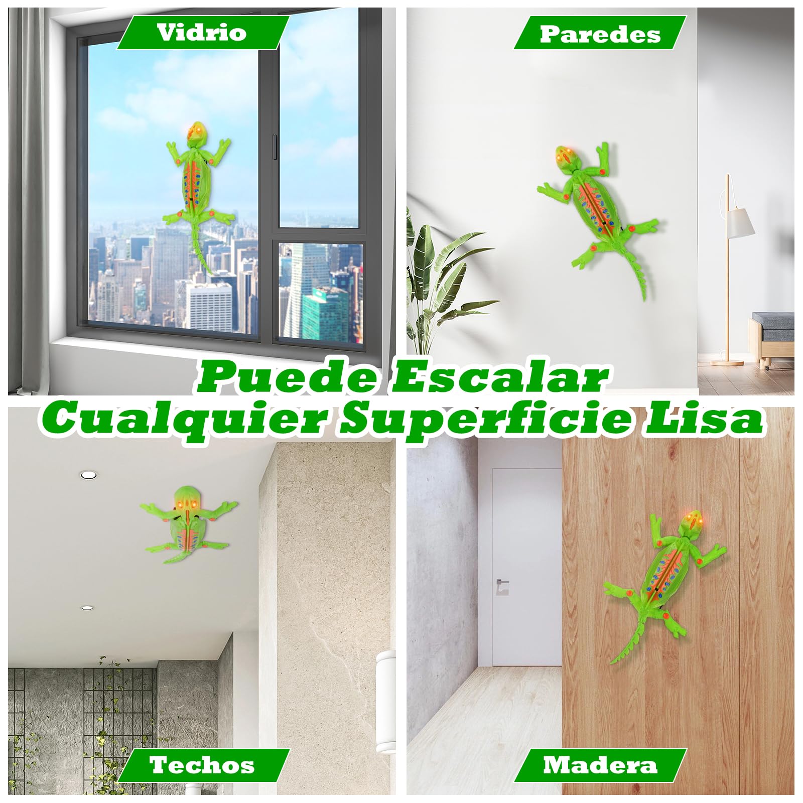 Wall Crawler Gecko, Lagarto Teledirigido para arrastrarse en Suelos y Paredes, con Ojos LED Brillantes, Fácil de controlar, Robot Control Remoto Recargable, Juguetes Niños 4 Años (Lagarto)