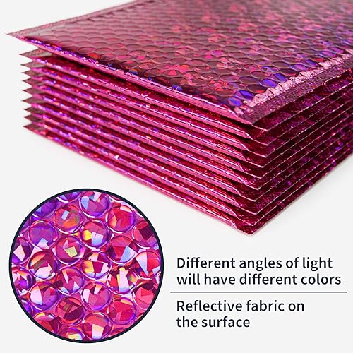 Miniatura 5 de Ech.Apr 30 sobres de burbujas holográficos acolchados metálicos de 7 x 11 pulgadas, sobres de envío, sobres acolchados de polietileno, sobres