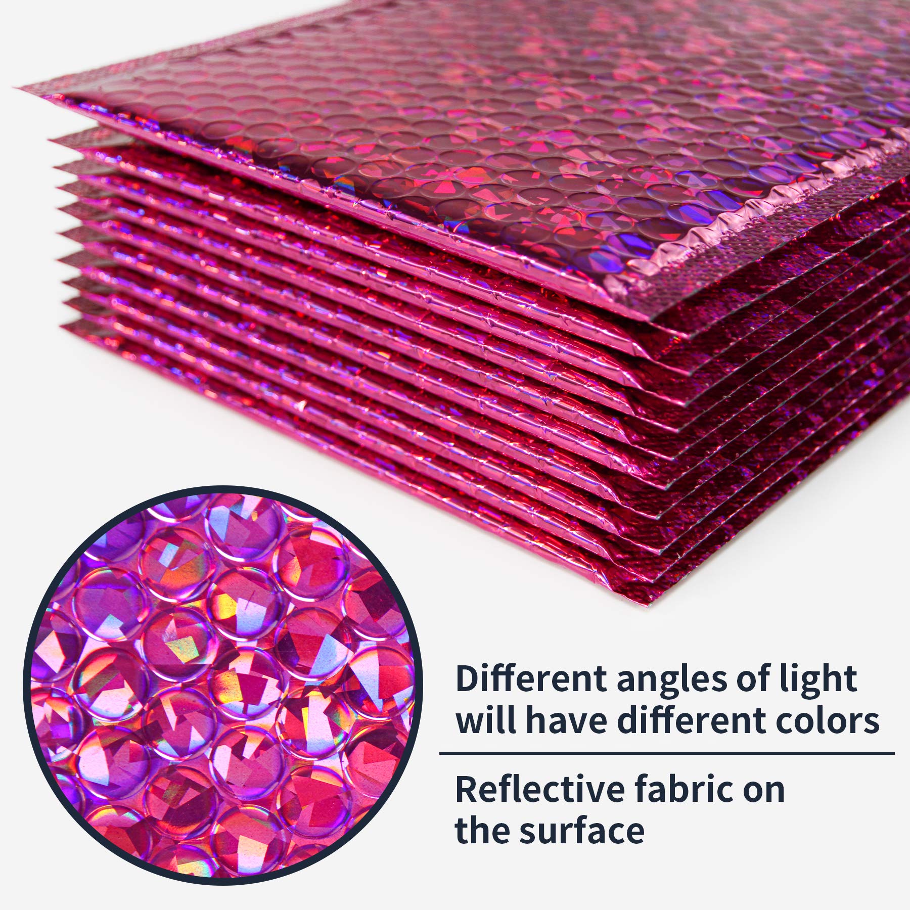 Lot de 30 enveloppes à bulles holographiques auto-adhésives pour envoi postal, 17,8 x 27,9 cm, rouge argenté