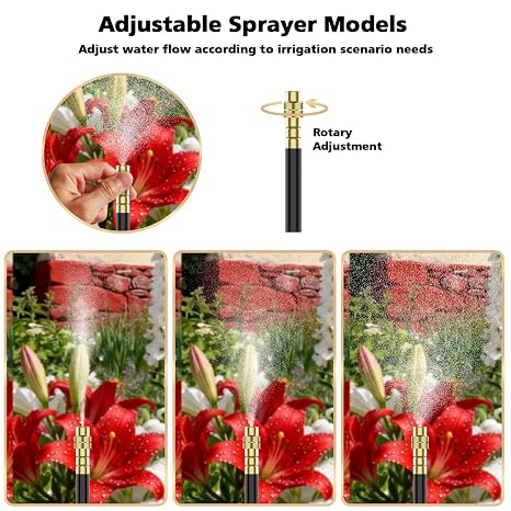 Drip Irrigation System 2 Ports - 360° Adjustable Garden Watering System 20m with 40 Nozzles, Drip Irrigation Kit for Garden, Yard, Lawn, Greenhouse, Plants, 12mm Hose