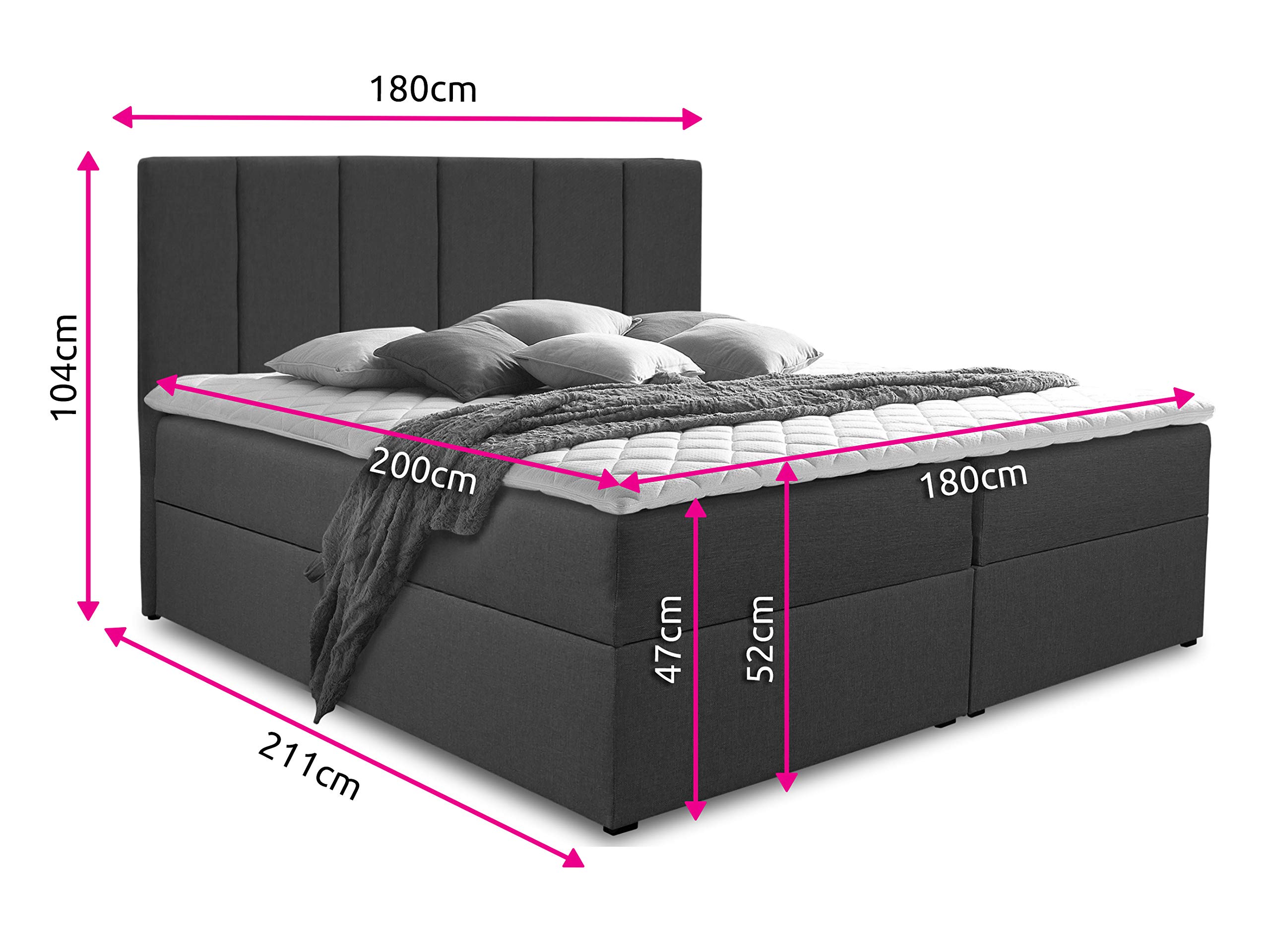 Sofnet Boxspringbett Star mit Topper, Bonell-Matratze und 2 Bettkästen, Doppelbett, Polsterbett, Bett, Bettgestell, Stilvoll, Schlafzimmer, Velour oder Webstoff (Grün (Kronos 19), 180 x 200 cm)