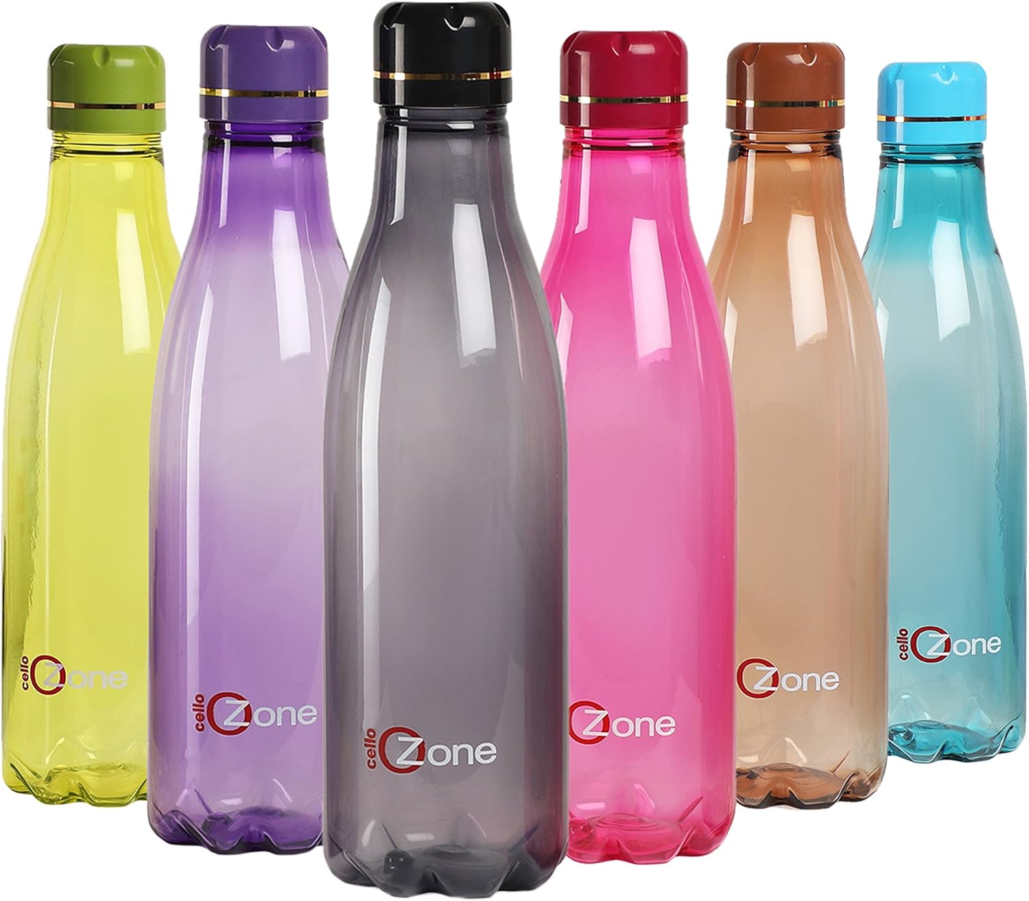 Cello Ozone Plastic Water Bottle Set, 1 Litre, Set of 6, Assorted
