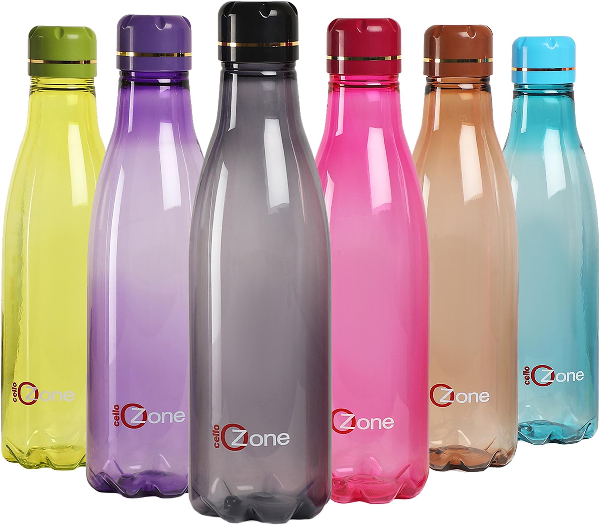 Cello Ozone Plastic Water Bottle Set, 1 Litre, Set of 6, Assorted