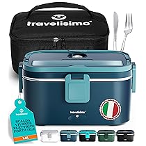 TRAVELISIMO Scaldavivande Elettrico Portatile Extra Grande 1,8L 100W Portapranzo Riscaldabile Portatile, 220V, 12V, 24V Porta Pranzo Riscaldabile per Viaggio e Lavoro, Porta Pranzo Termico