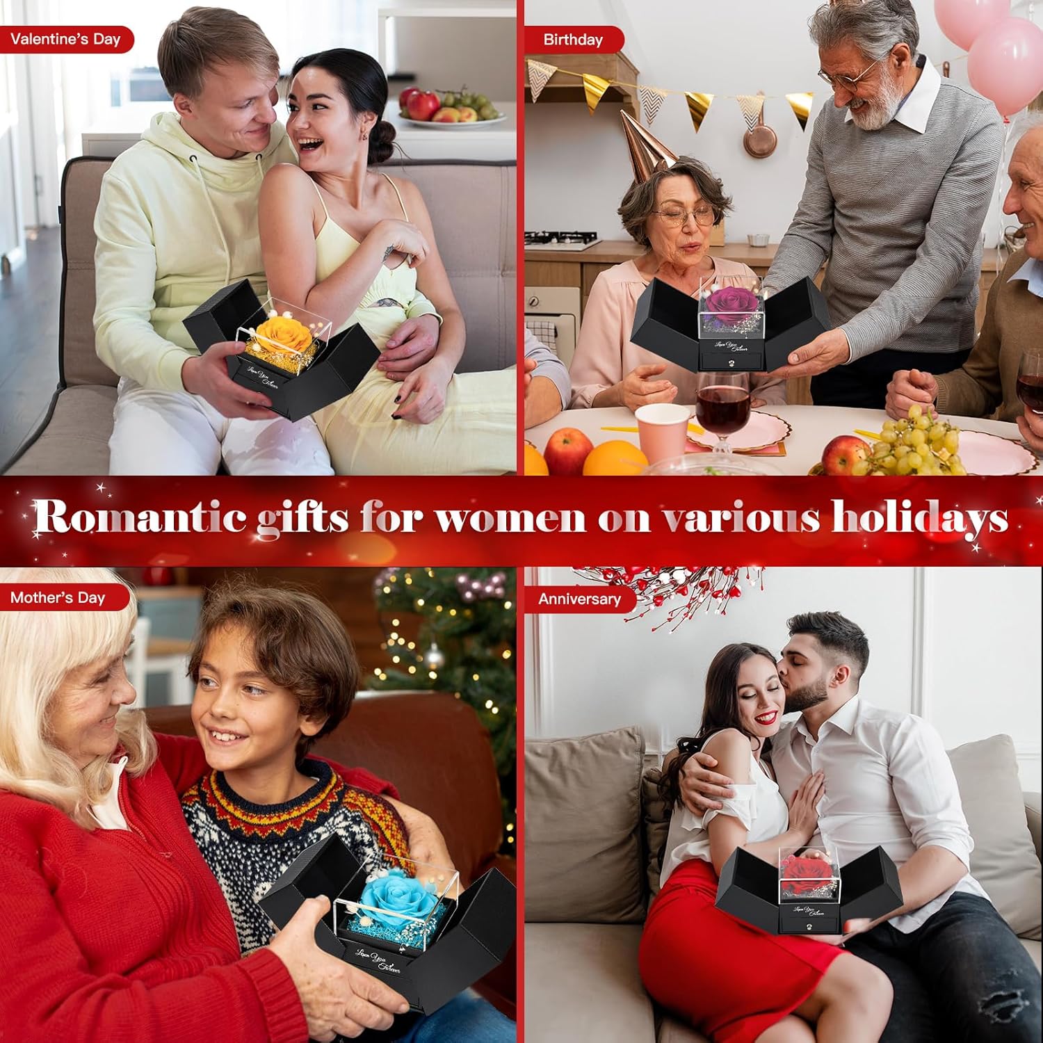 FIACO Valentines Day Rose Gifts for Her Preserved Real Flowers with I Love You Necklace Fresh Forever Flower Birthday for Women Girlfriend Wife Mom Grandma Romantic Eternal Roses - Image 7