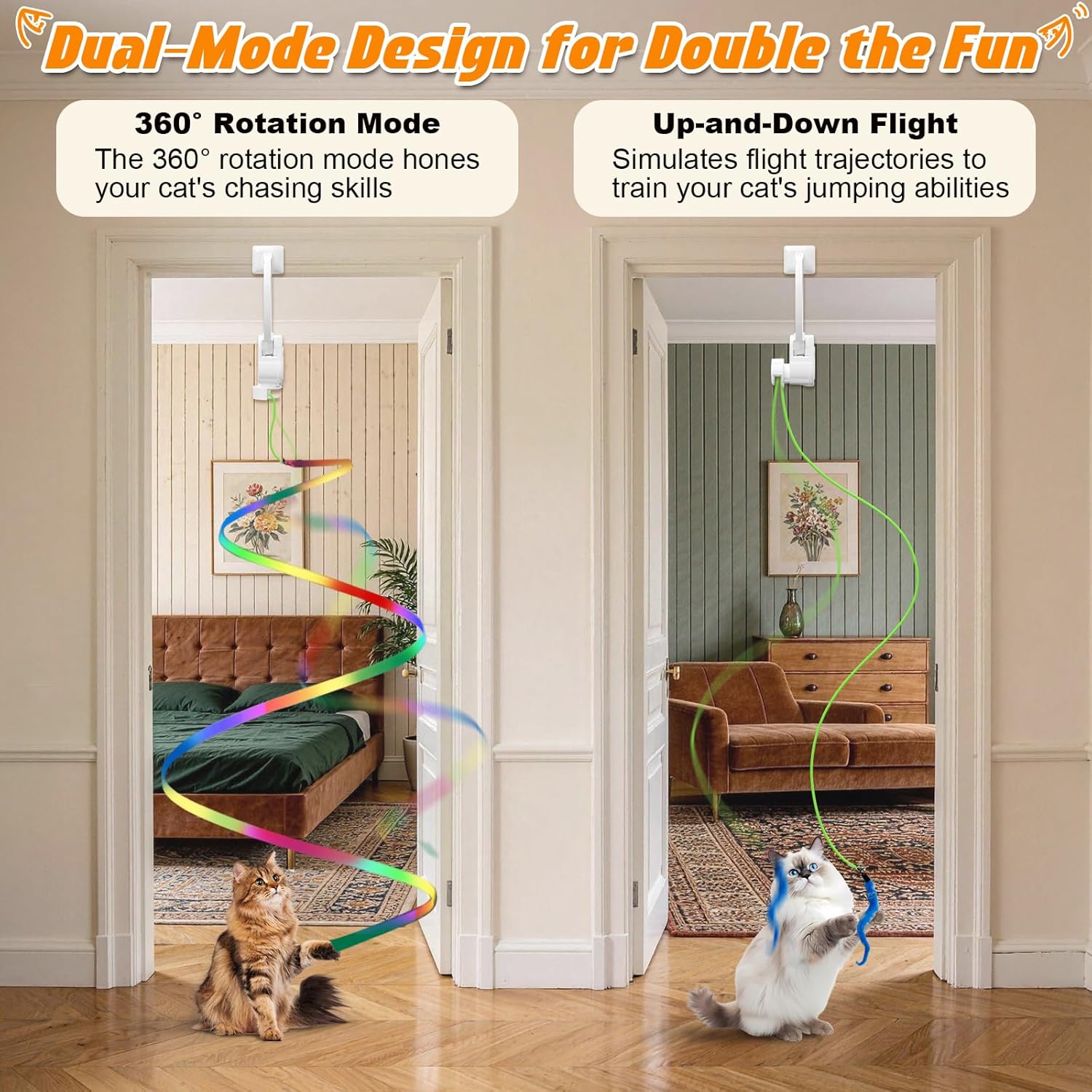 Automatic Interactive Cat Toy Rechargeable, Hanging Cat Toy, Cat Door Toy, Cat Enrichment Toys for Indoor Cats & Kitten, Doorway Electric Cat Teaser for Exercise, Boredom Relief & Fun Games