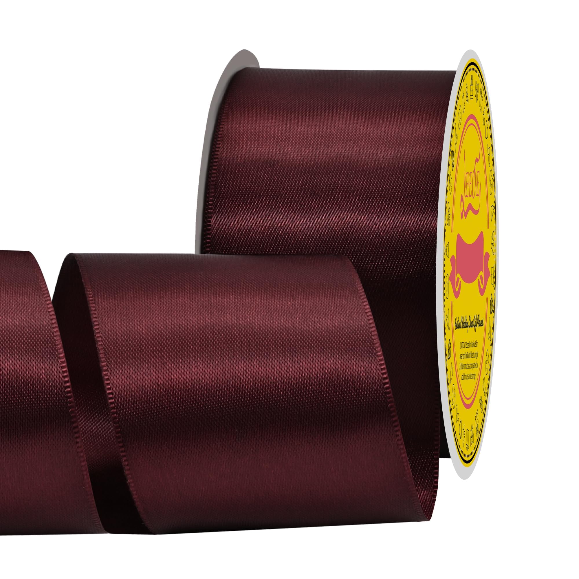 Double Face Burgundy Satin Ribbon 2" X 25 Yards Polyester Burgundy Ribbon for Gift Wrapping Very Suitable for Weddings Party Invitation Decorations and More