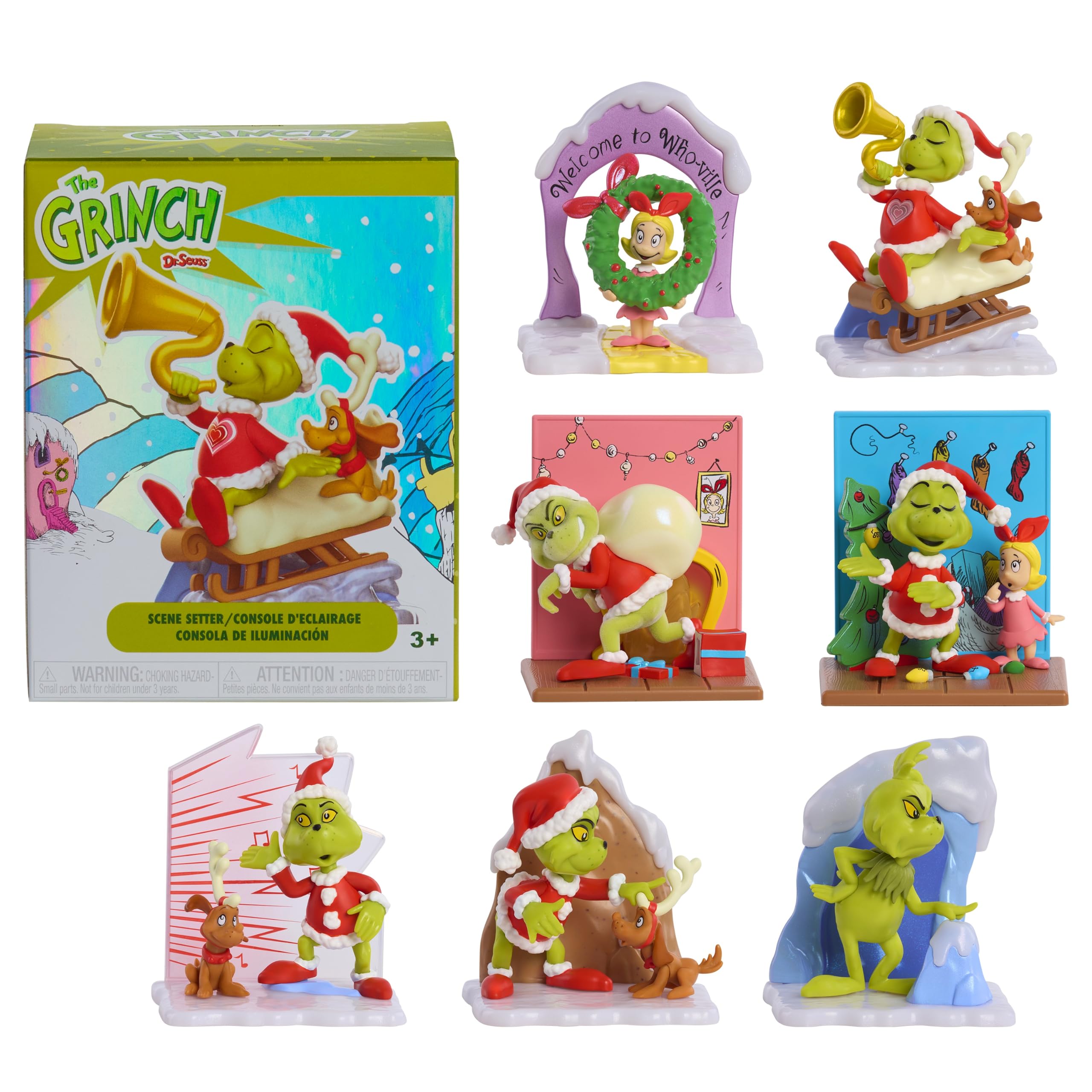 Dr Seuss Just Play The Grinch Scene Setters Blind Box Collectible Figures | Surprise Holiday Scenes with Display Bases, 3-Inch Kids Toys, Ages 3+