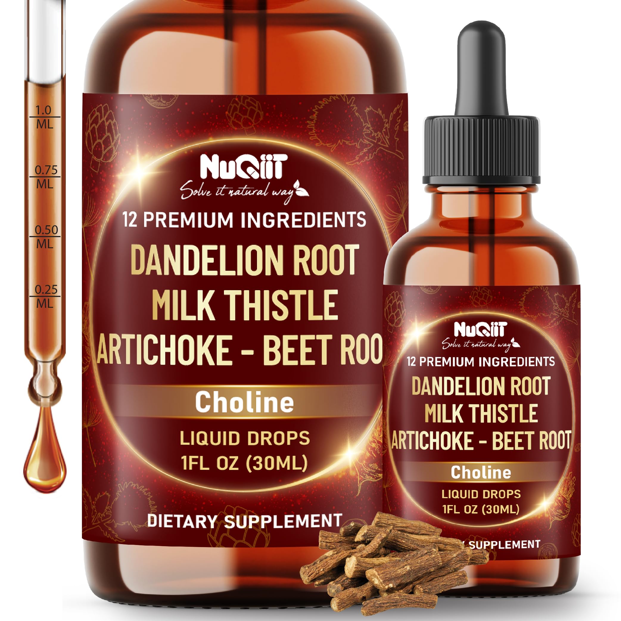 12in1 Dandelion Root Liquid Extract with Milk Thistle, Artichoke Extract, Turmeric, Beet Root, N-Acetyl Cysteine and 6 More Herbals - 1 FL Oz - 60 Days Supply