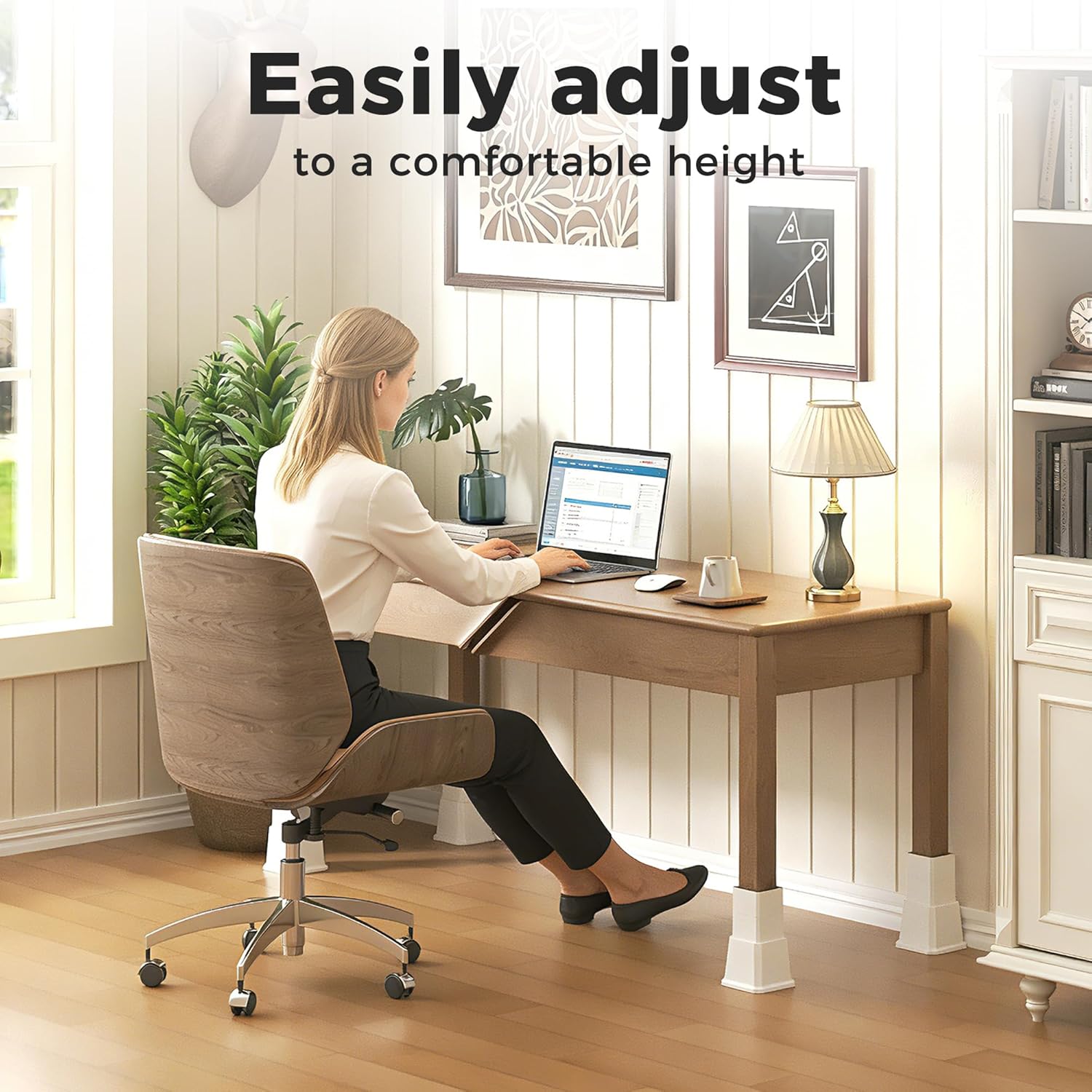 12 inch Bed Risers Heavy Duty, Adjustable Heights of 3,5,7,8,9,10,12 Inch, 2,000 lbs Lifts Up Furniture Risers for Couch Sofa and Desk Table Legs, Dorm Bed Lifters 4 Pack, White