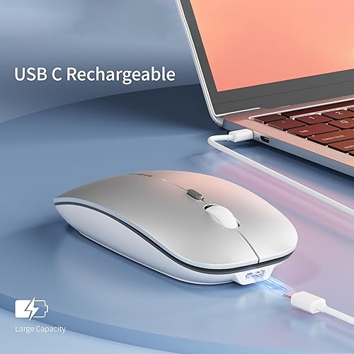 Miniatura 2 de Mouse inalámbrico Q5 de Picktech, recargable, portátil, 2.4 GHz, silencioso, ultra fino, con receptor USB y adaptador tipo C, compatible con PC,