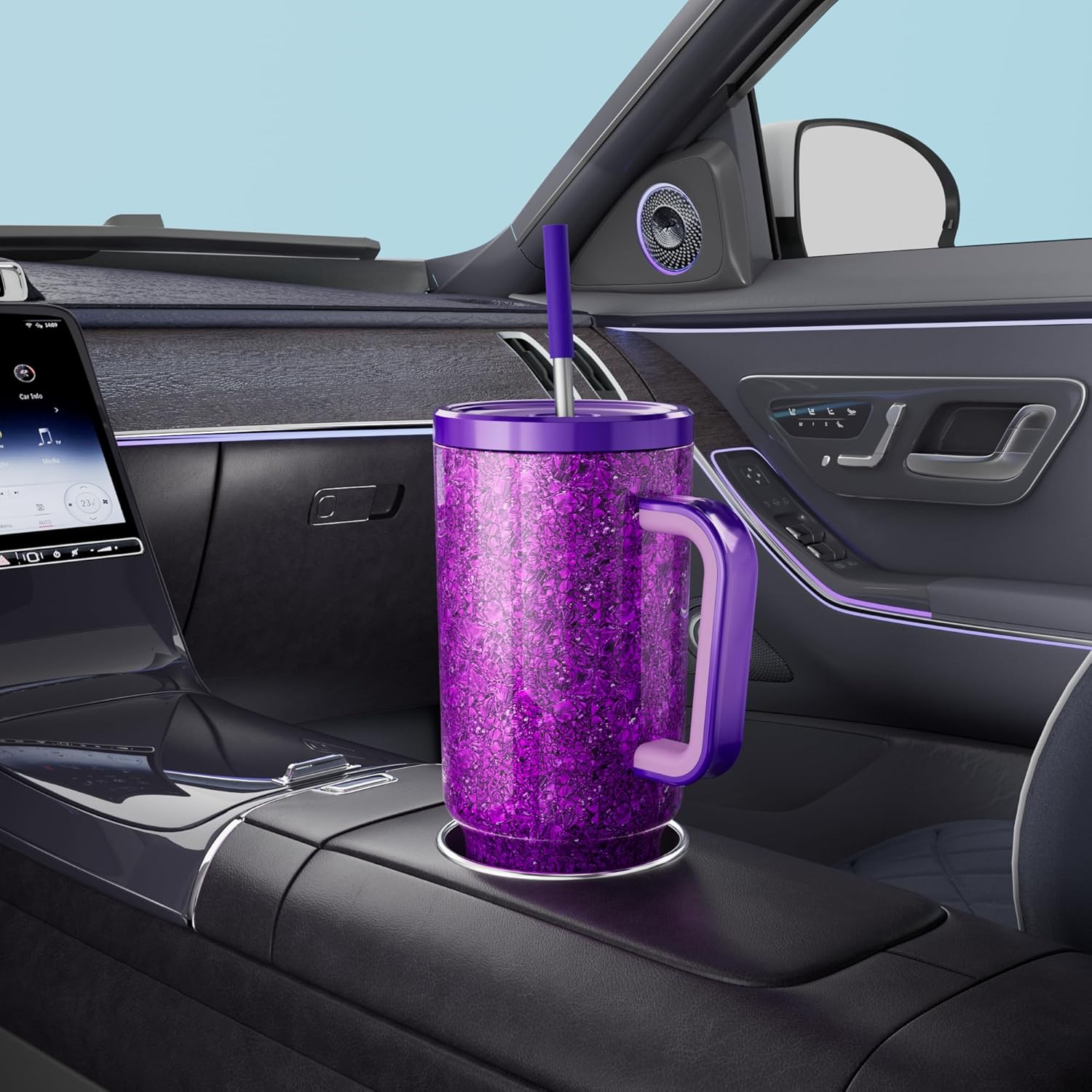 Meoky Tumbler with Handle and Straw for Women: 40 oz Stainless Steel Insulated Tumbler with Lid and Straw 100% Leakproof for Car Travel Home - Fashion Enthusiasts, Lavender - Image 5