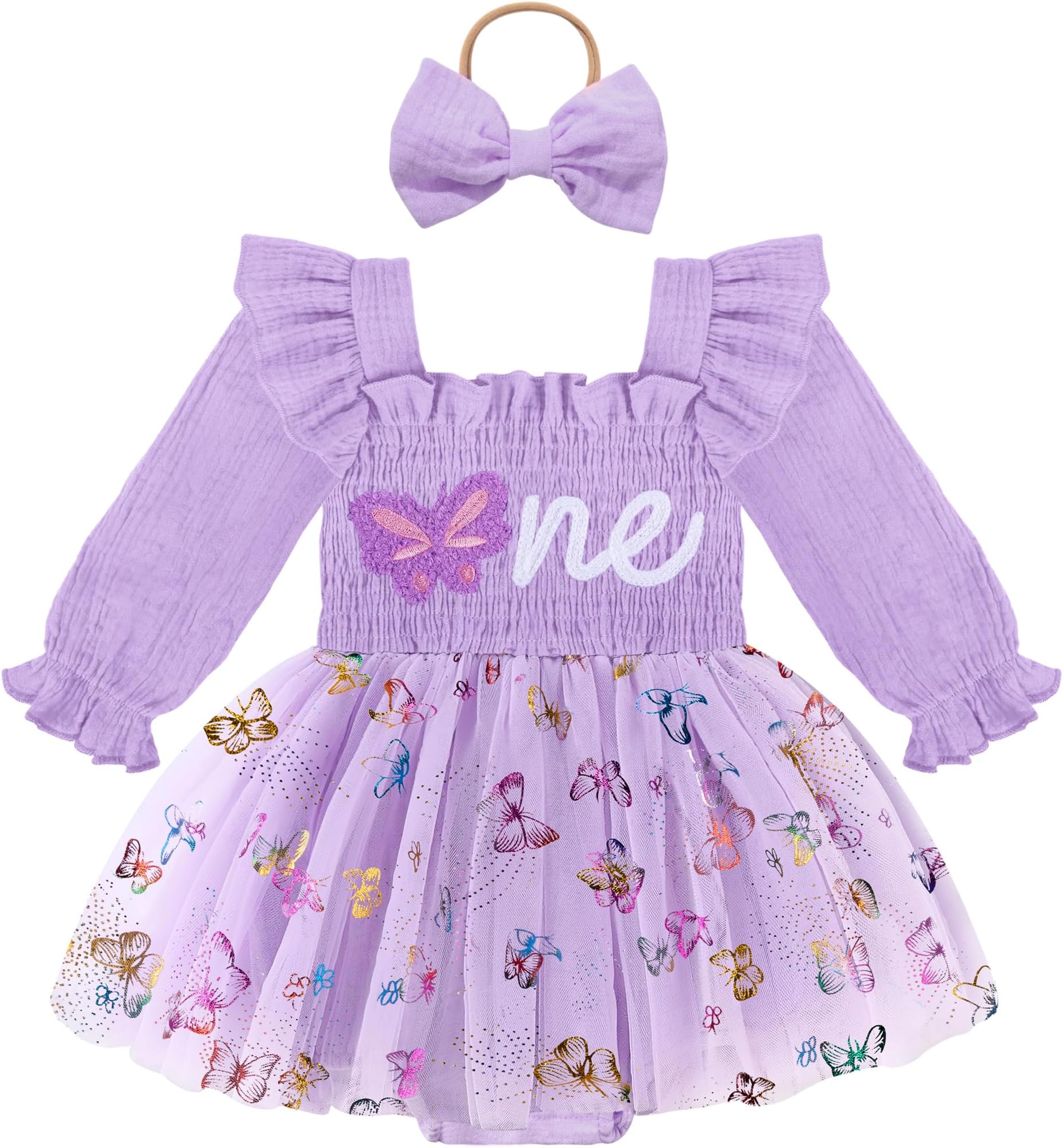 Baby Girl 1st Birthday Outfit First Birthday Gifts Long Sleeve Tulle Dress One Year Old Bodysuit Clothes