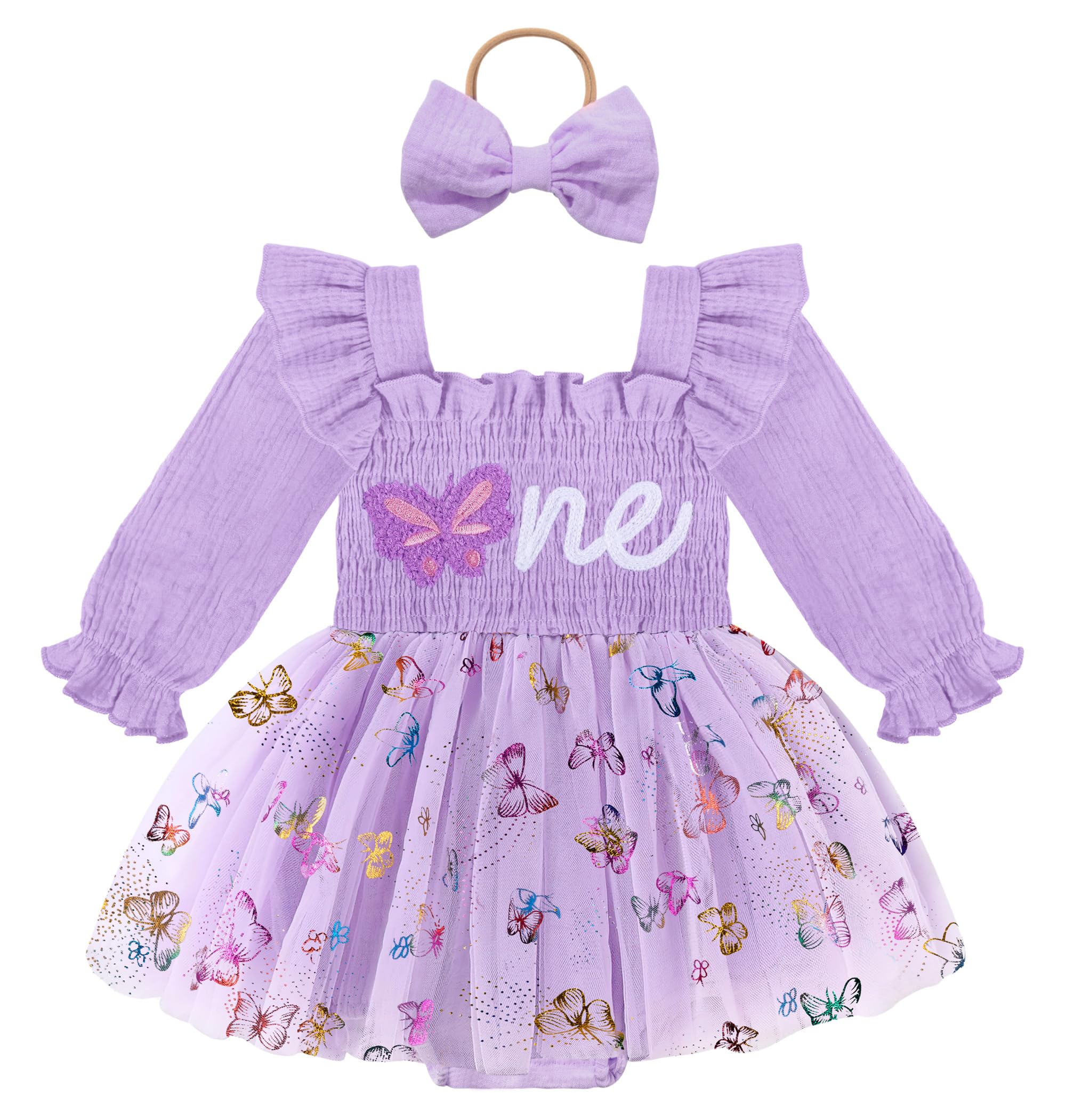 Baby Girl 1st Birthday Outfit First Birthday Gifts Long Sleeve Tulle Dress One Year Old Bodysuit Clothes