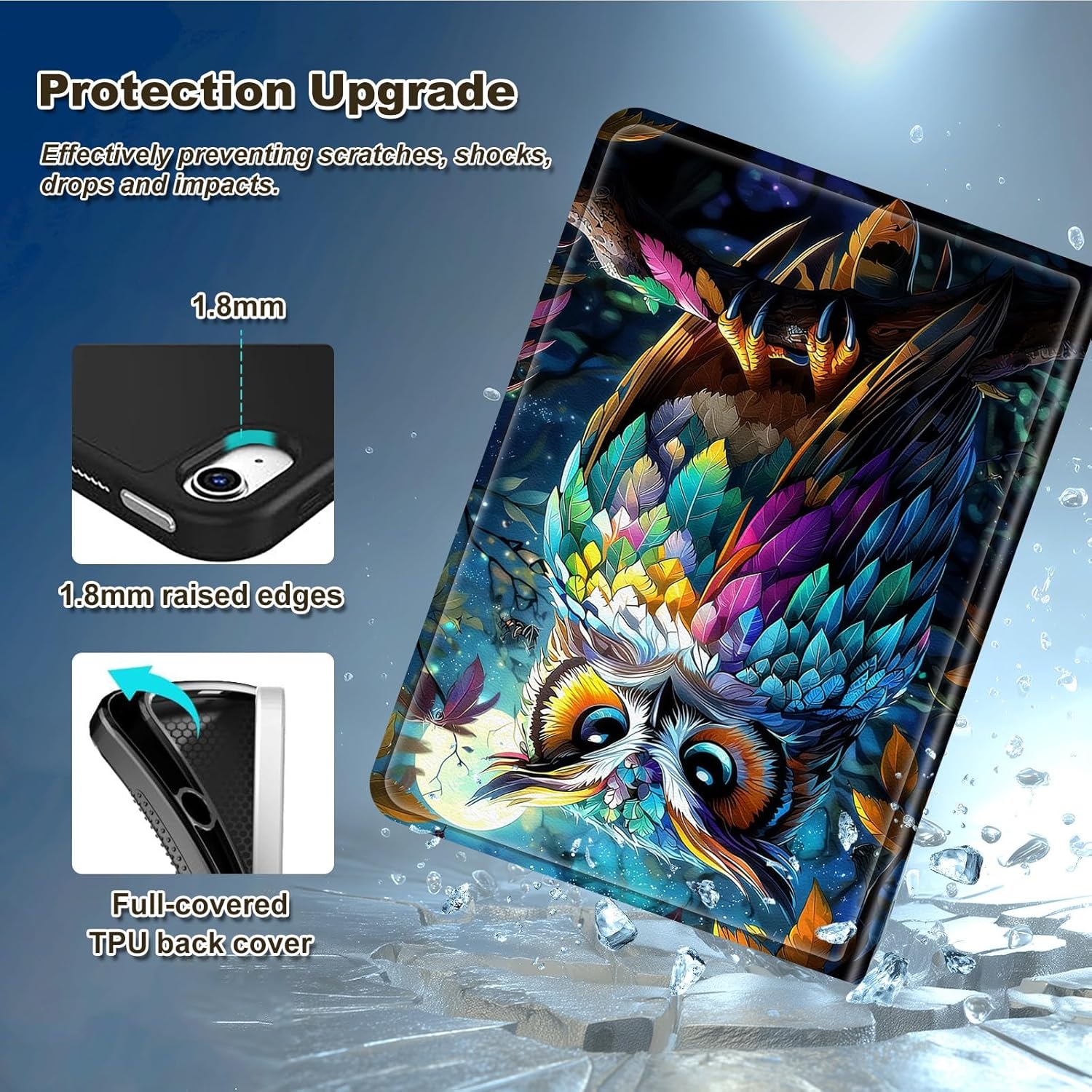 Case for Amazon Fire HD 10 and 10 Plus Tablet (13th/11th Gen, 2023/2021 Release), Multi-Angle Viewing Leather Smart Stand Back Cover with Auto Sleep Wake, Owl