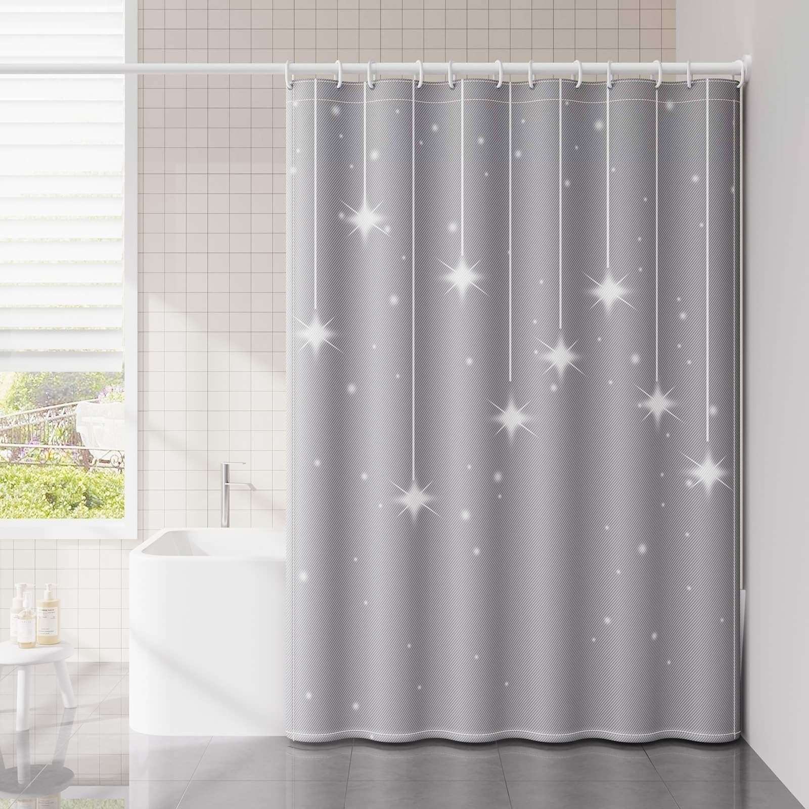 Rideau de bain 180x180 étoiles blanches en polyester imperméable