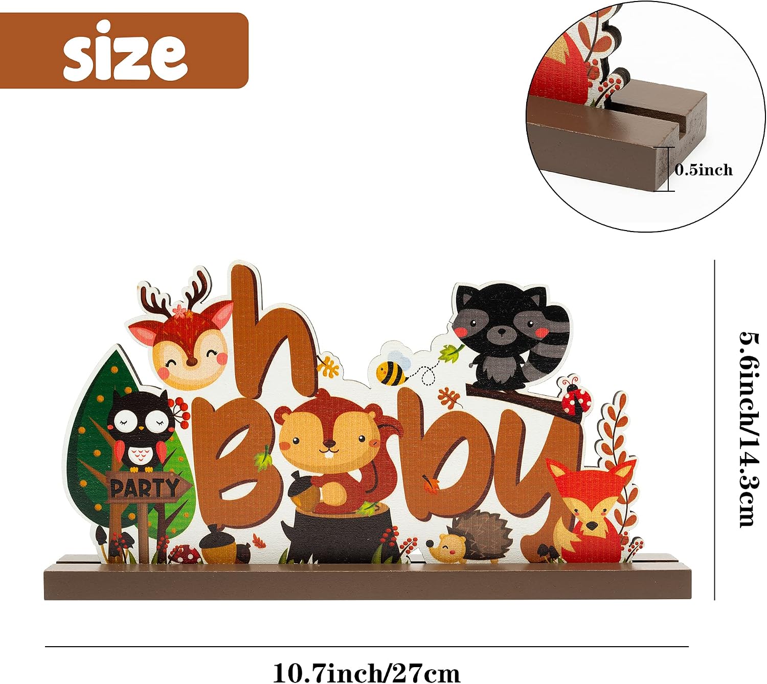 Haooryx Woodland Animals Baby Shower Table Wooden Centerpiece, Baby Letter Sign for Kids Theme Party Decorations Supplies Toddler Birthday Decor Favors Forest Theme Party Ornament Photo Props