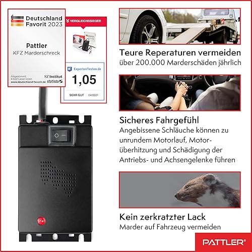 Miniatura 2 de PATTLER - Repelente de ratones para automóviles con conexión a batería de coche de 12 V, repelente ultrasónico de plagas, para motores debajo del