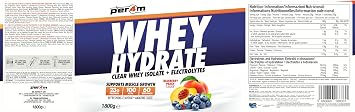 Per4m Whey Hydrate | 23g Whey Isolate & Aquamin Electrolytes | Muscle Growth & Hydration | Clear, Refreshing & Low in Sugar | 60 Serving (1.8kg, Blueberry Peach)