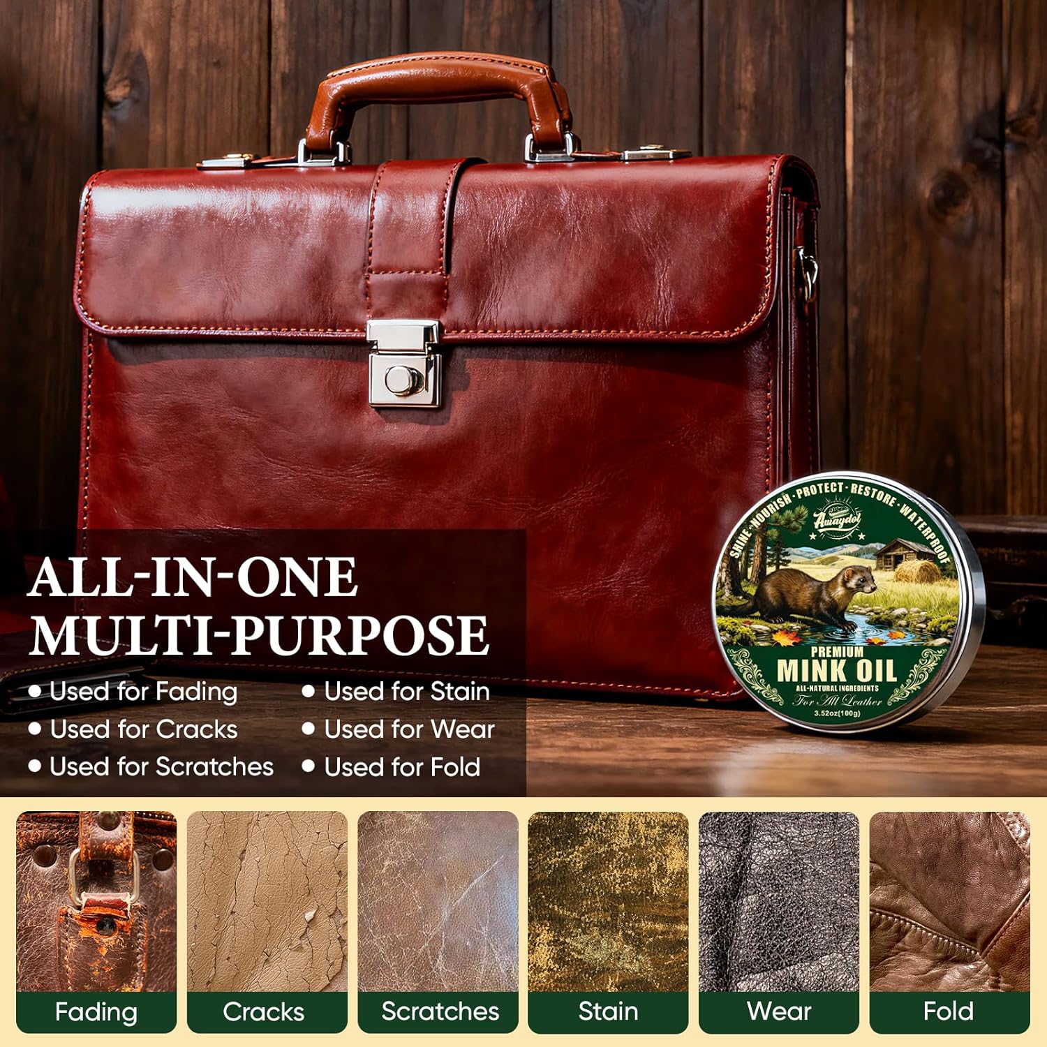 Leather Boot Care Kit - Mink Oil,Saddle Soap,Horsehair Brushes,Applicator & Microfiber Cloth,Flannel bag,Leather Shoe Care Kit for Cowboy Boots Work Boots, Shoes, and Tack