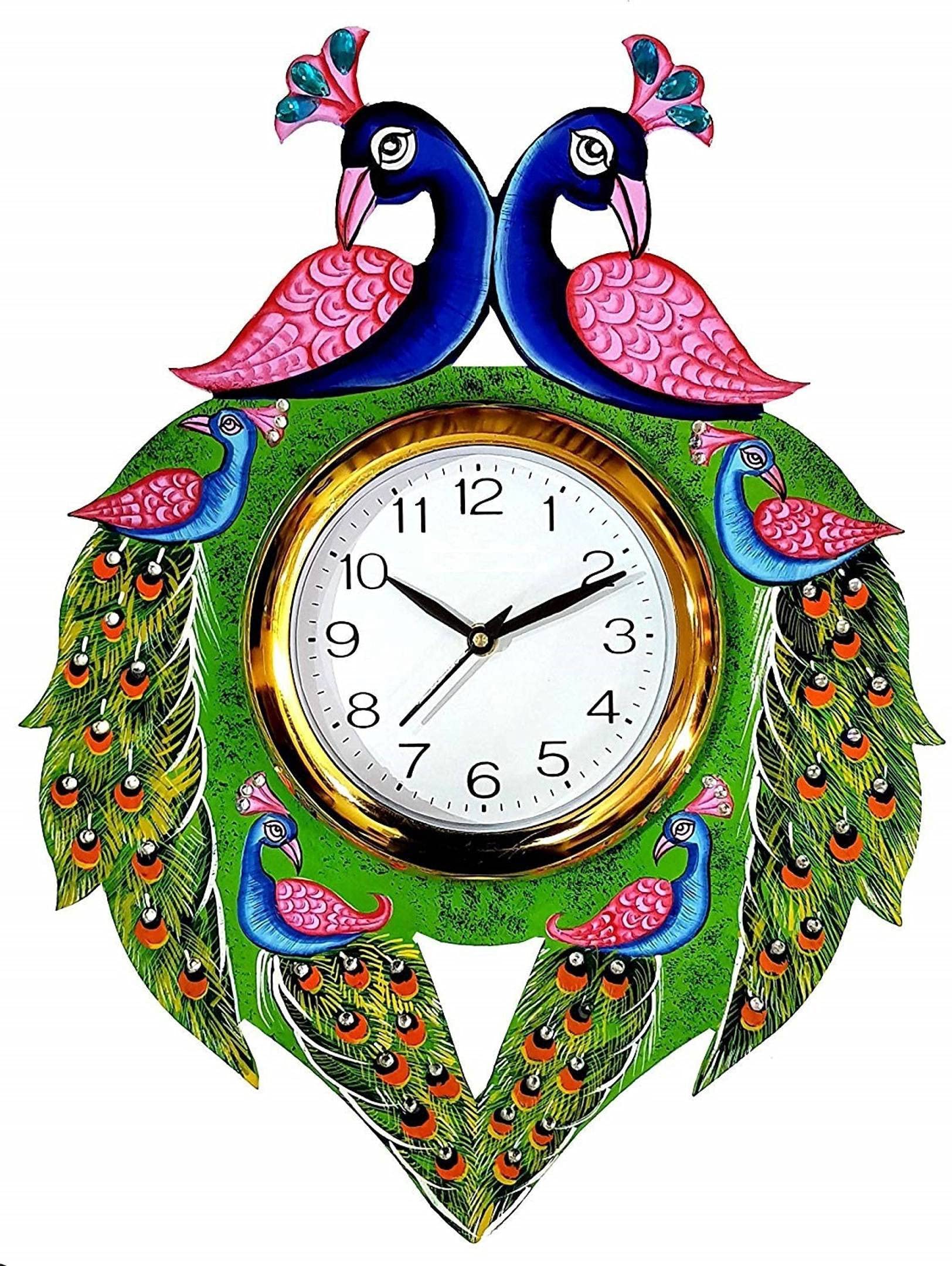 Shashank Wooden Handpainted Elegant Peacock Analog Wall Clock For Office And Living Room - White, 15.8 Centimeters, 13.8 CM-image-9