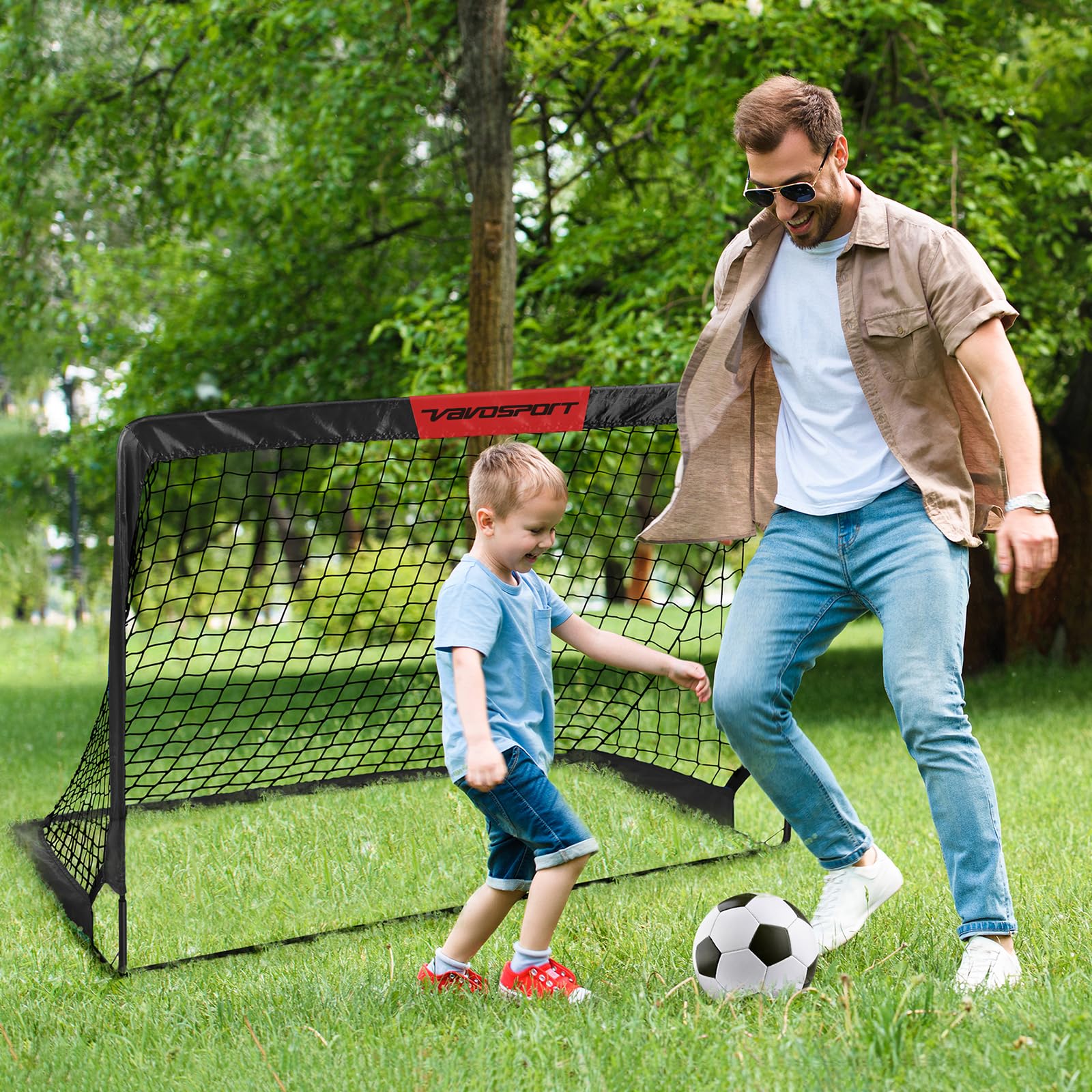 VAVOSPORT Fussballtore für Garten Kinder Tor Gate: Fußball Trainingsset mit Pop-Up 2er Set faltbar für Indoor/Outdoor Spiele für Kinder | Inklusive Fußball Größe 3 Hütchen 10 und Ballpumpe
