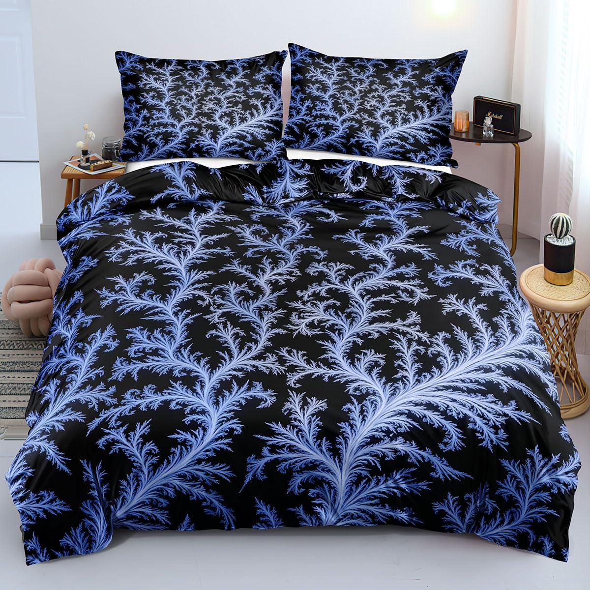 Housse de couette 260x240 réversible au motif géométrique de cristaux de glace