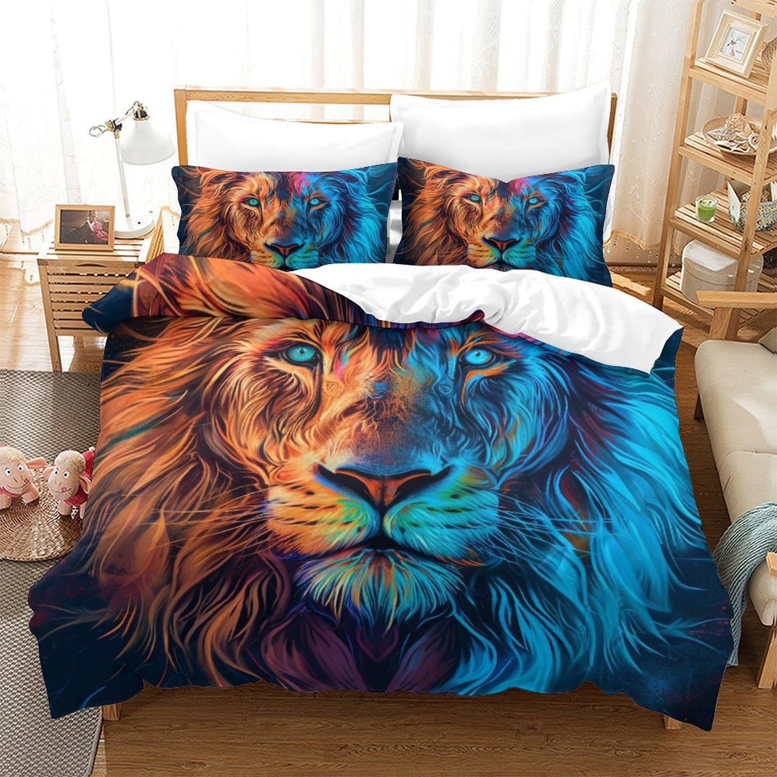 Ensemble de literie lion imprimé 3D avec taies King