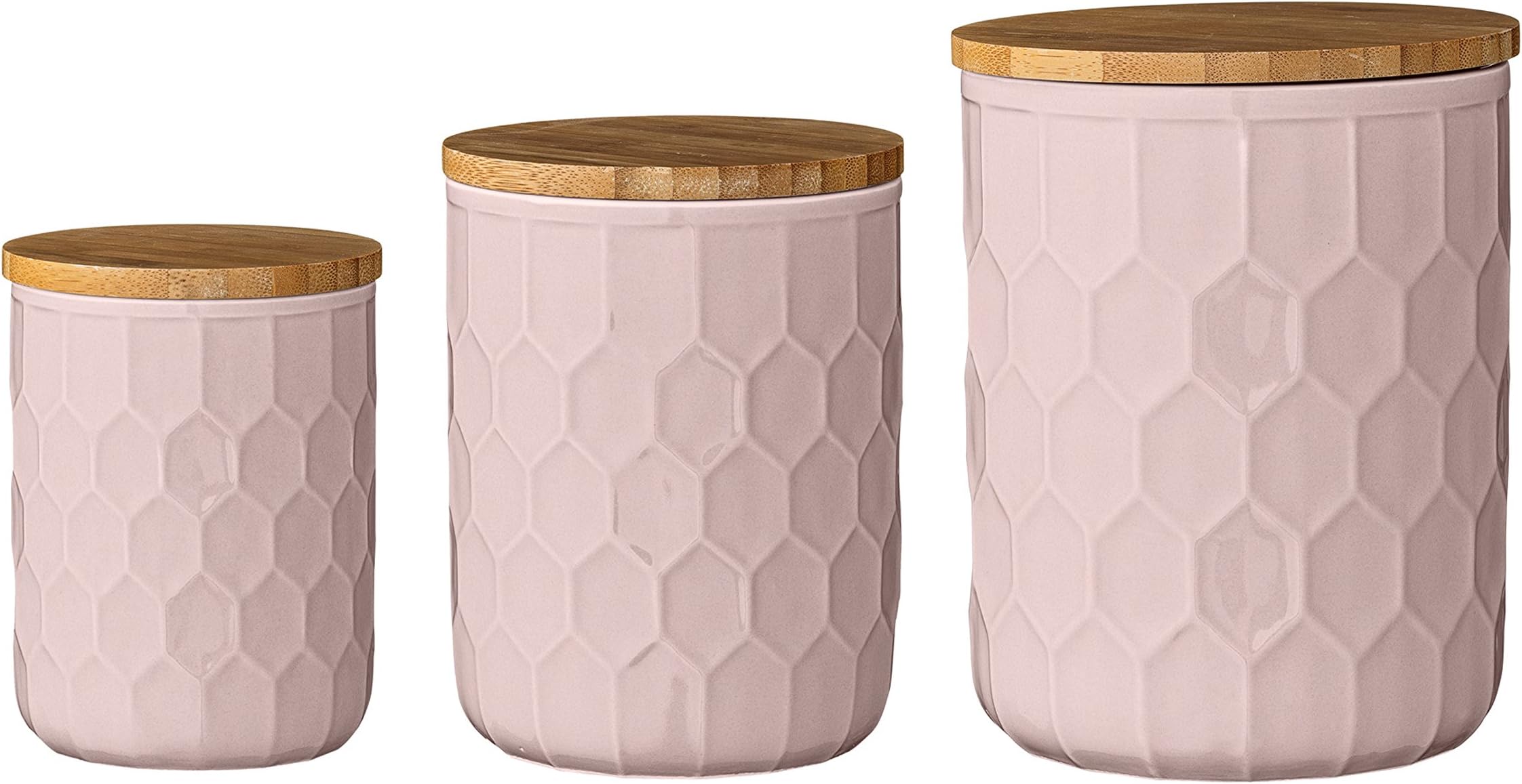 Bloomingville Ceramic Jar Set with Bamboo Lids, Nude/Pink