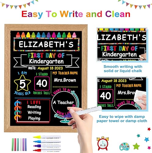 Miniatura 2 de WhatSign Tablero de letreros para el primer día de escuela, 10.3 x 13.2 pulgadas, marco de madera de doble cara, pizarra reutilizable para el primer