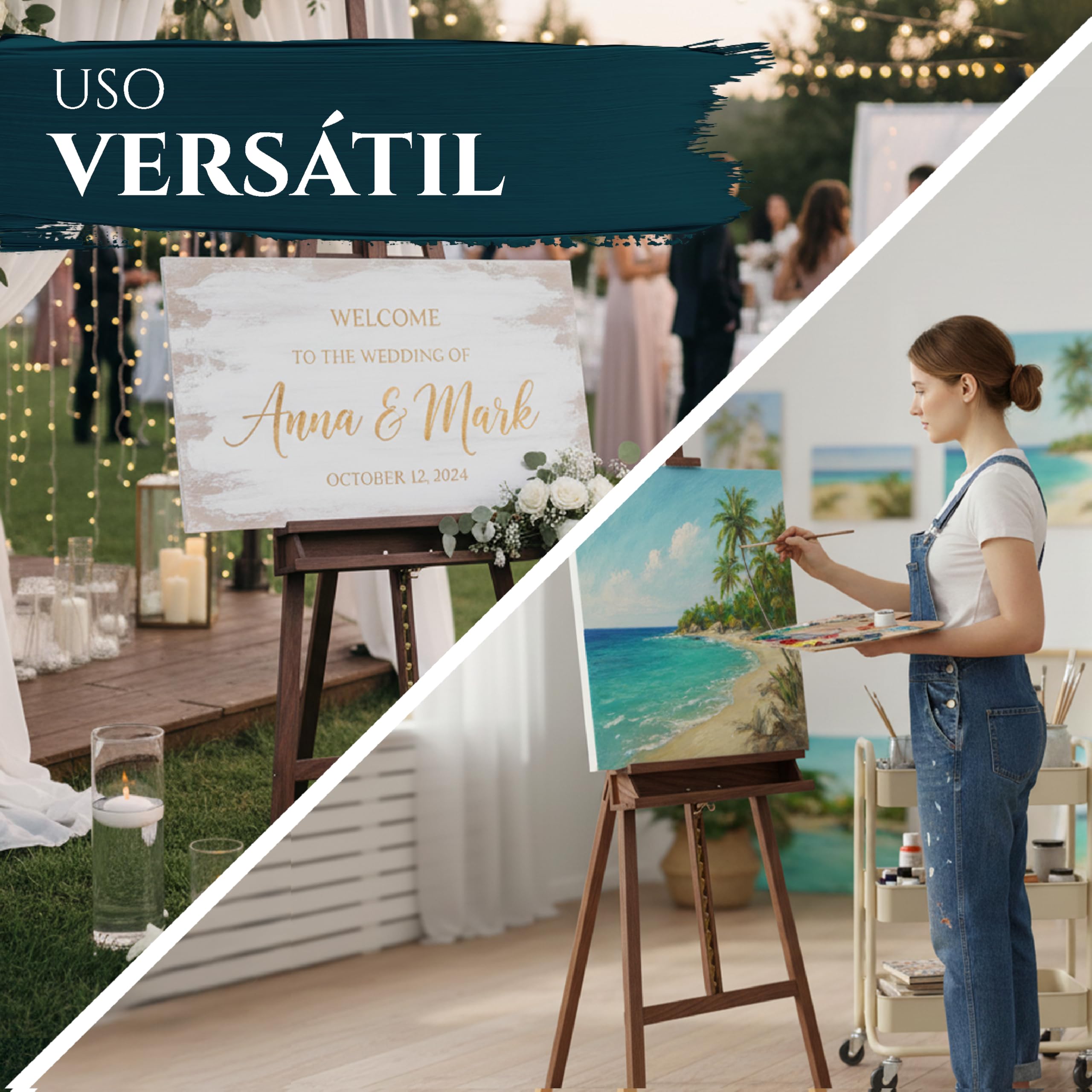 Artina caballete madera pintura profesional FSC® con doble soporte altura | bastidores con 120cm - 225cm ajustable para pintar lienzos grande Caballetes plegable bastidor pie atril oleo Barcelona