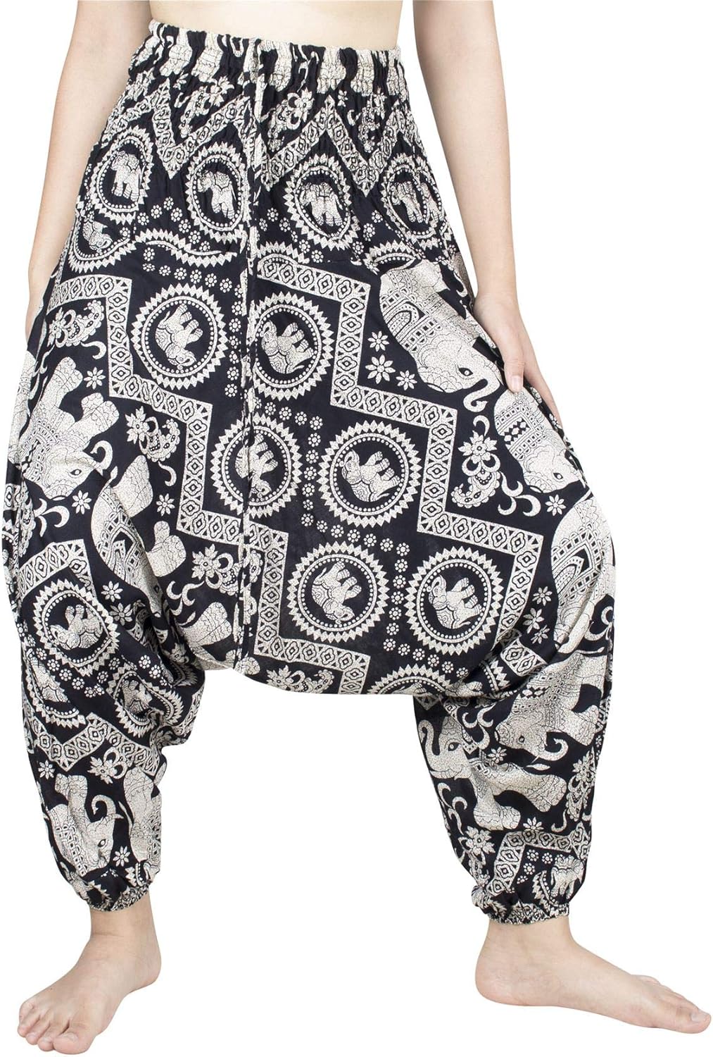 LOFBAZ Yoga Harem Pants for Women Boho Hippie Aladdin Genie Bohemian Jumpsuit