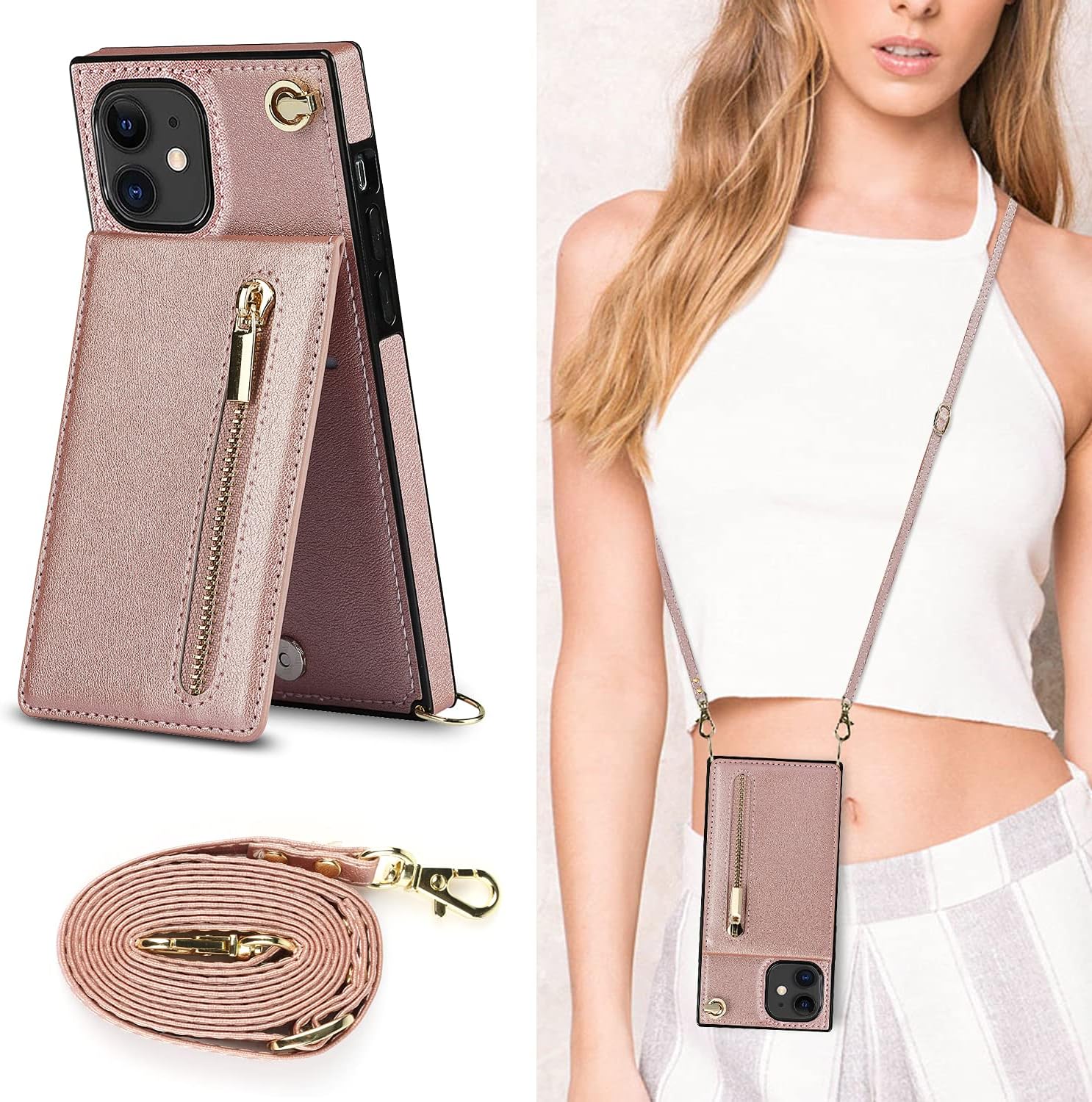 Cavor iPhone 11 Folio Case iPhone 11 Smartphone Case iPhone 11 Mobile Phone Case Shoulder Strap Shoulder Carry Neck Strap Diagonal Carry Shoulder iPhone 11 Wallet Case iPhone 11 Case with Card Storage