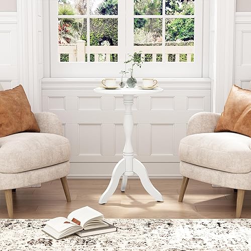 Miniatura 7 de HLR Juego de 2 mesas auxiliares redondas pequeñas, mesa auxiliar con pedestal de madera, 2 piezas, mesita de noche vintage para sala de estar,