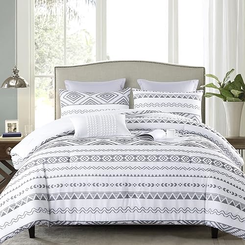 Miniatura 5 de Stuaa - Juego de edredón individual, reversible con pompón azul marino, edredón de relleno alternativo para todas las estaciones (blanco y azul