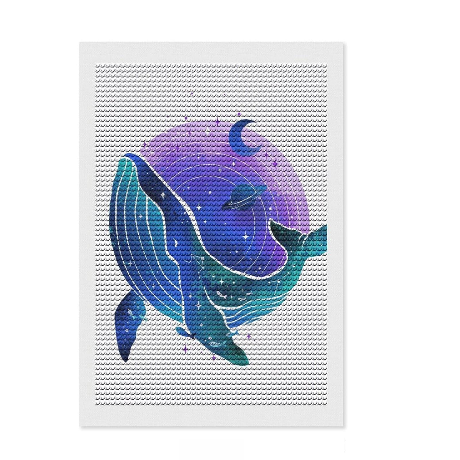 Junmoney Whale Galaxy Watercolor Crystal Diamond Art Kit 8"x12", Vintage Style Decor, Stress Relief Craft, Thoughtful Present, Aesthetic Room Decor