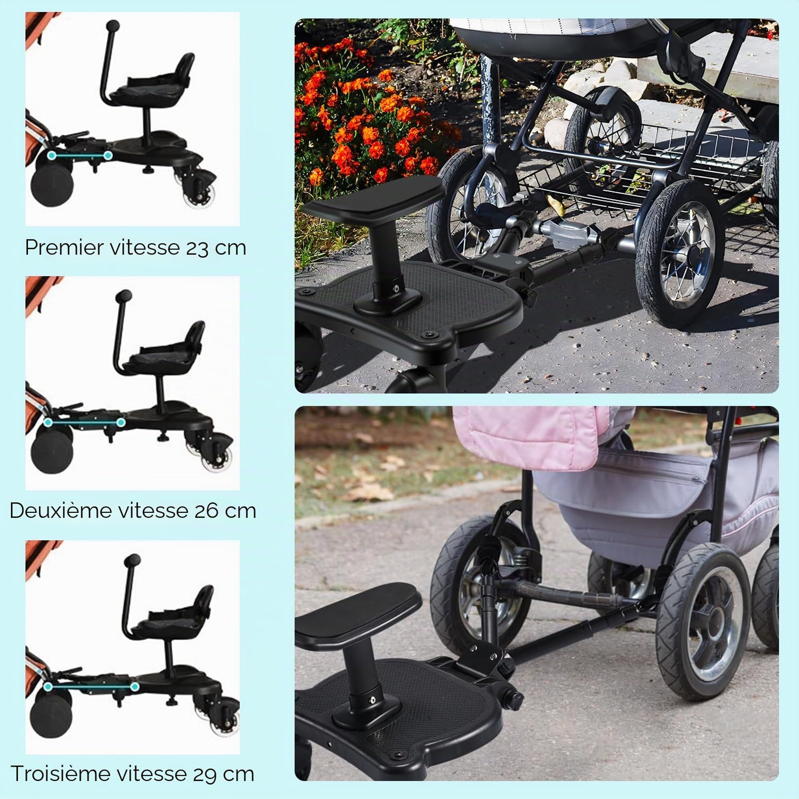 Planche Poussette Universelle, Skate Poussette Universelle avec Siège, Portable Kiddy Boards,avec Sangle de Suspension, Marche Pied Poussette avec Siège, pour bébé pour Enfants de 2 à 6 Ans
