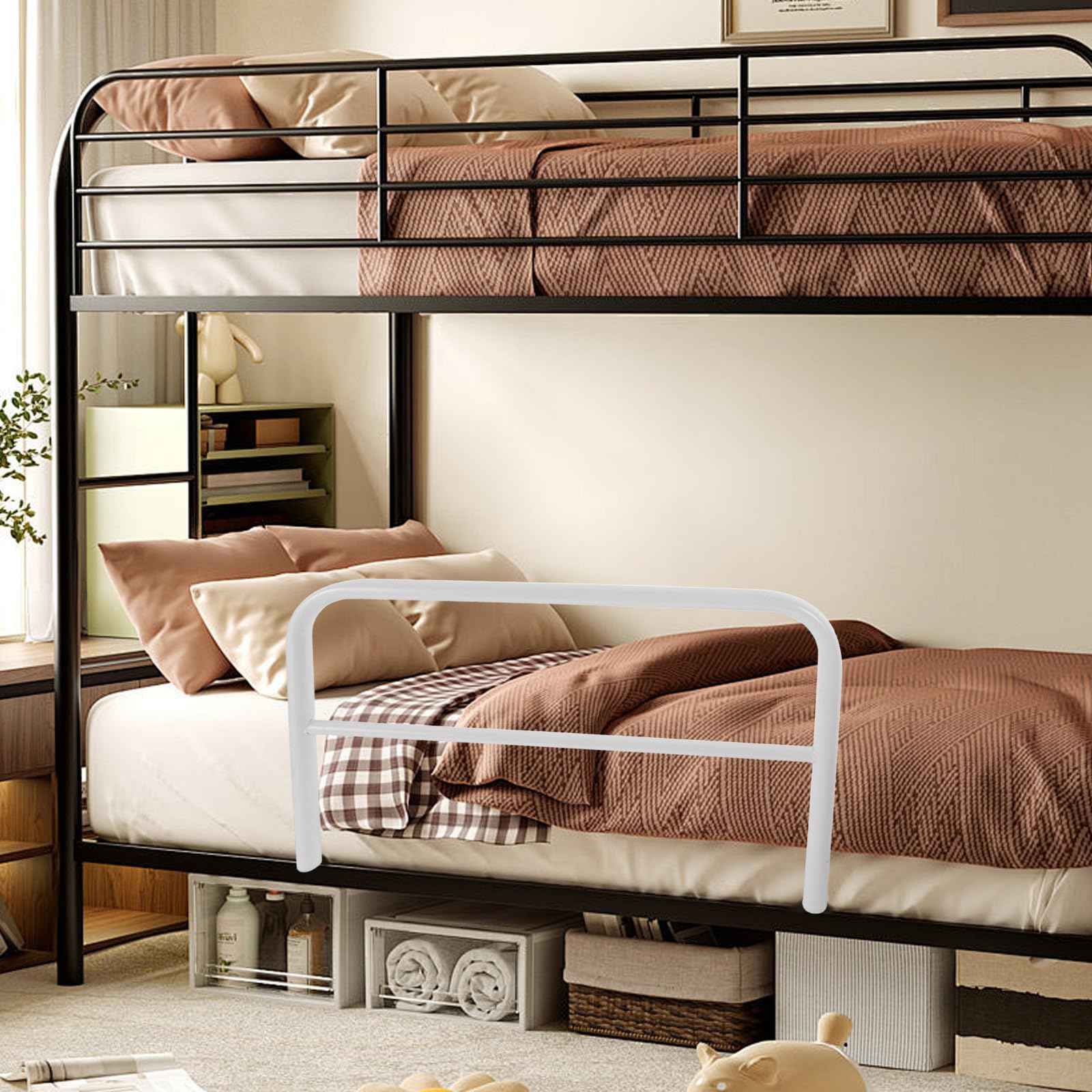 POPETPOP Barandilla para Cama de Adultos de Hierro Protección Elevada y Montaje sin Taladro para Seguridad en Espacios Compartidos y Hogar