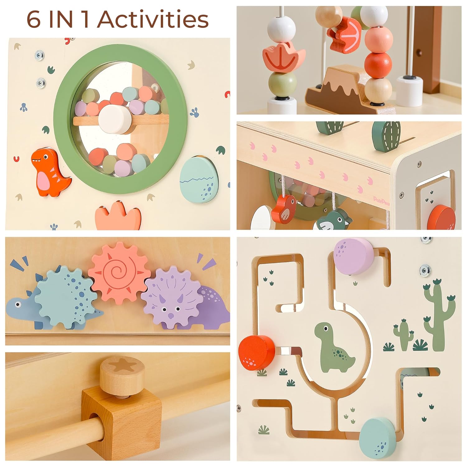 PairPear Wooden Activity Cube Push Walker, 6 in 1 Wooden Baby Walker Montessori Toys for Baby Boys & Girls 12M+, Adjustable Speed Push Cart with Brake Activity Center Toys Learning to Walk - Image 7