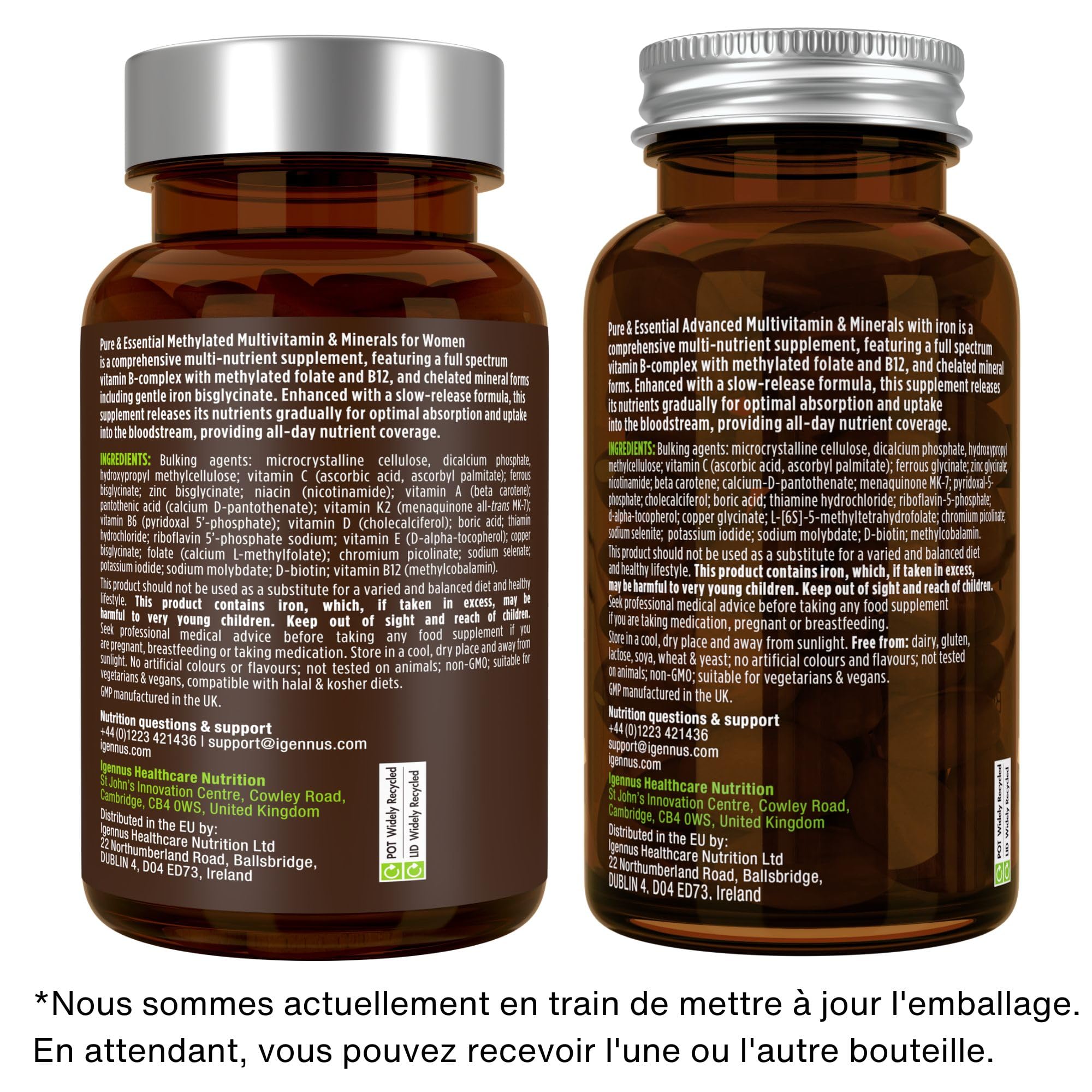 Multivitamines et Minéraux pour Femmes, Vitamines Méthylées & Bioactives, avec Fer Bisglycinate 14 mg, Libération Lente, Clean Label & 100% Vegan, 180 comprimés – par Igennus