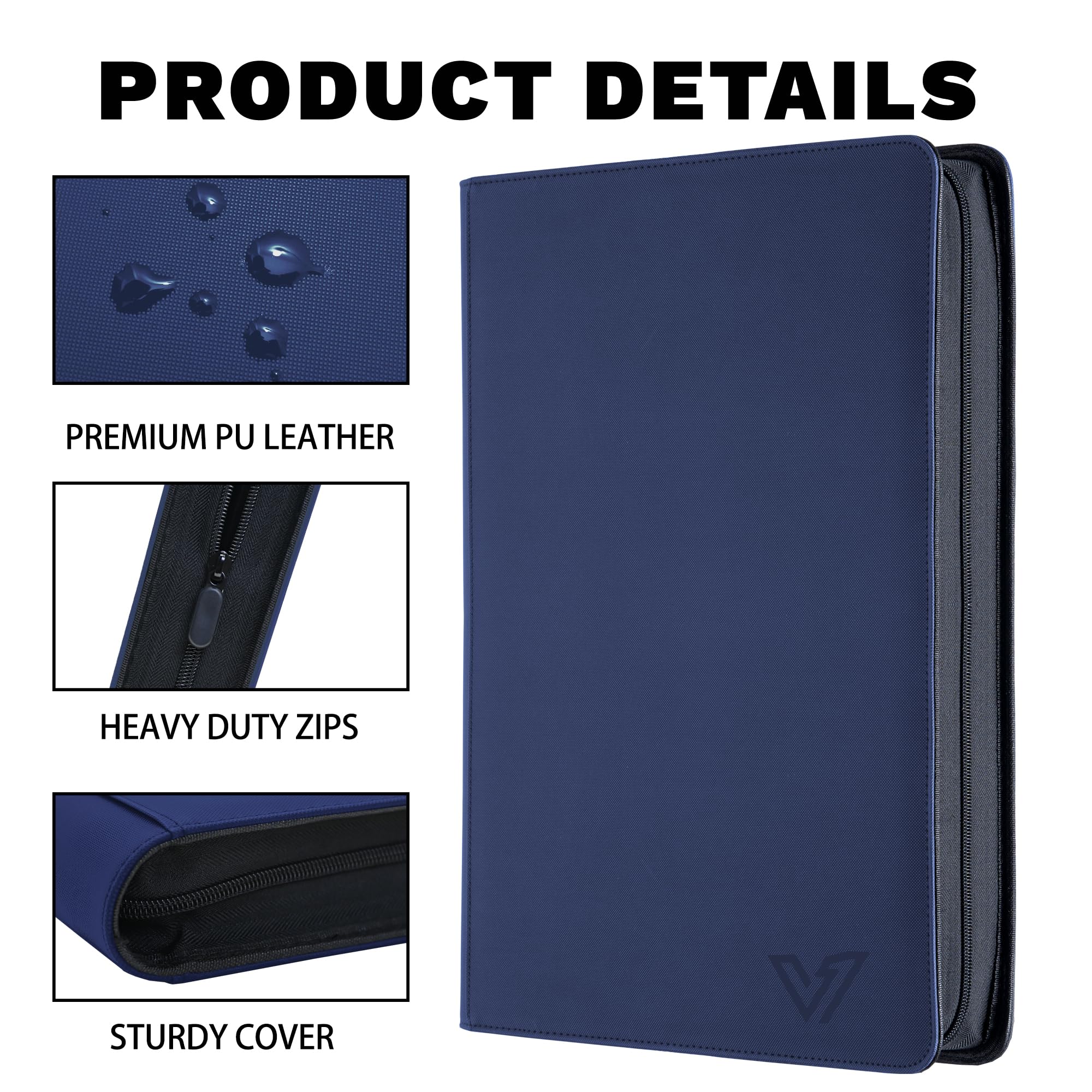 Classeur de cartes à collectionner à 16 pochettes – Peut contenir 1280 cartes, album de grande capacité 4x4 avec 40 pages double face, couverture en polyuréthane sans anneau avec fermeture