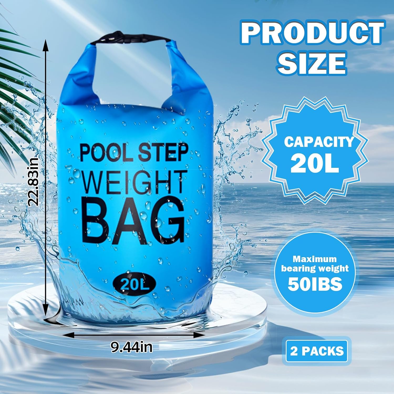 2 Pack 20L/50LB Pool Ladder Weights – Heavy-Duty Step Sand Bags for Above Ground Pools Waterproof Leak-Proof Foldable 500D PVC Easy to Fill