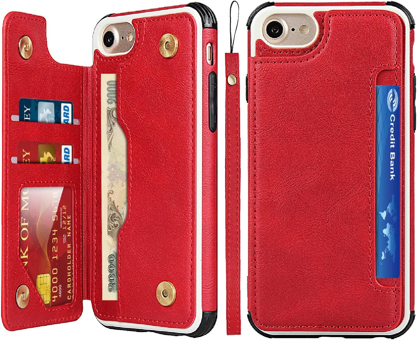 Cavor for iPhone 6/6s/7/8/SE 2022/SE 2020 Case Wallet with Card Holder [4 Card Slots] [with Lanyard] PU Leather Flip Shockproof Cover for iPhone 6/6s/7/8/SE 2022/SE 2020 - Red