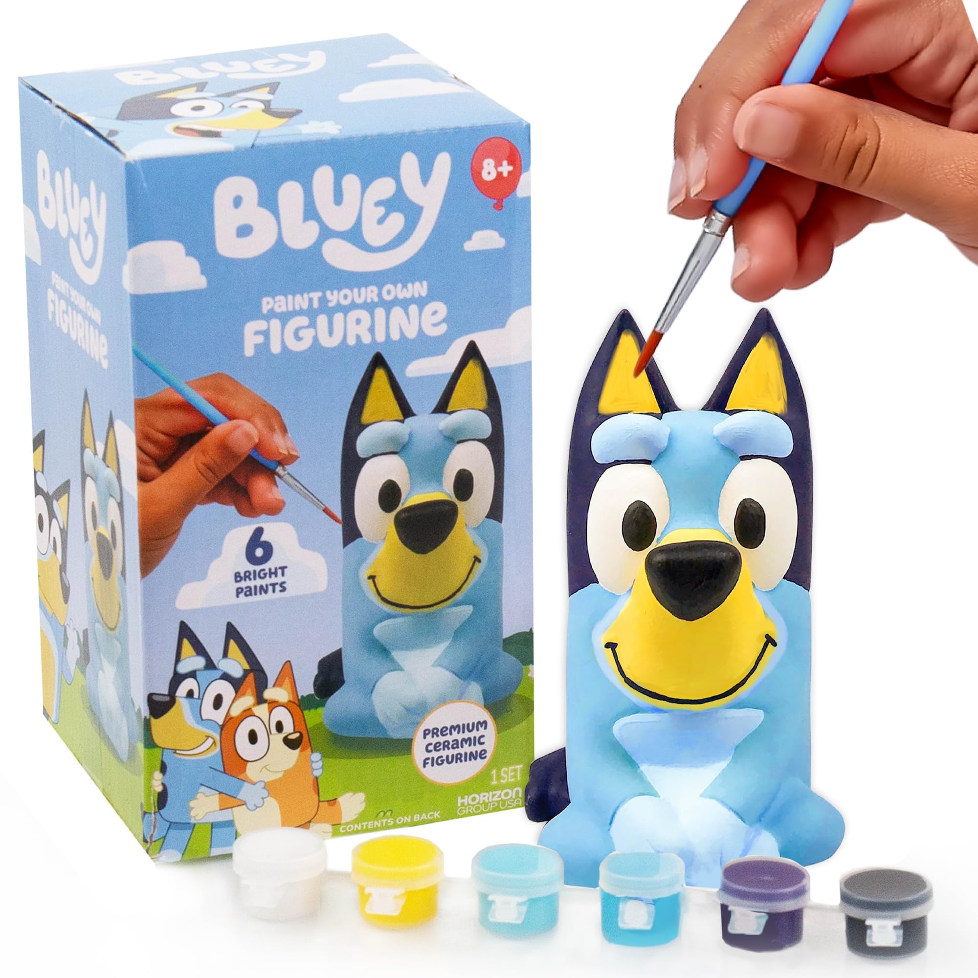 Bluey Paint Your Own Figurine, Fun Paintable Ceramic Bluey Figurine, Includes 6 Acrylic Paints, Paintbrush, Bluey Toys, Bluey Birthday Decorations, Bluey Party Favors, Kids Activities, Bluey Figures