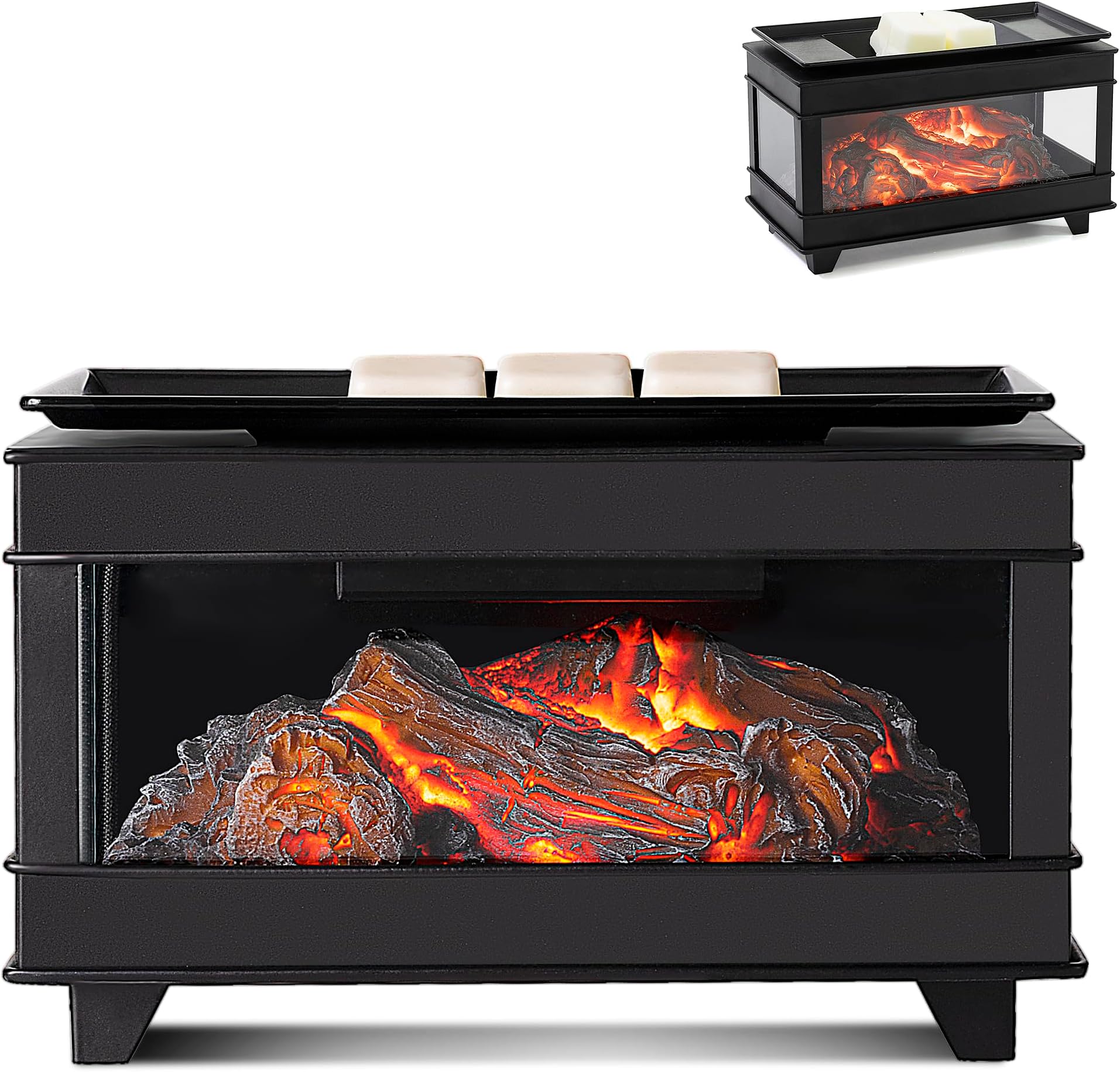 Free Standing Electric Fireplace Wax Melt Warmer, Wax Burner for Scented Wax Melts and Tarts, Candle Wax Warmer,Metal Wax Melter, Home Decor and Aromatherapy Gift ๏ผLights Flicker๏ผ