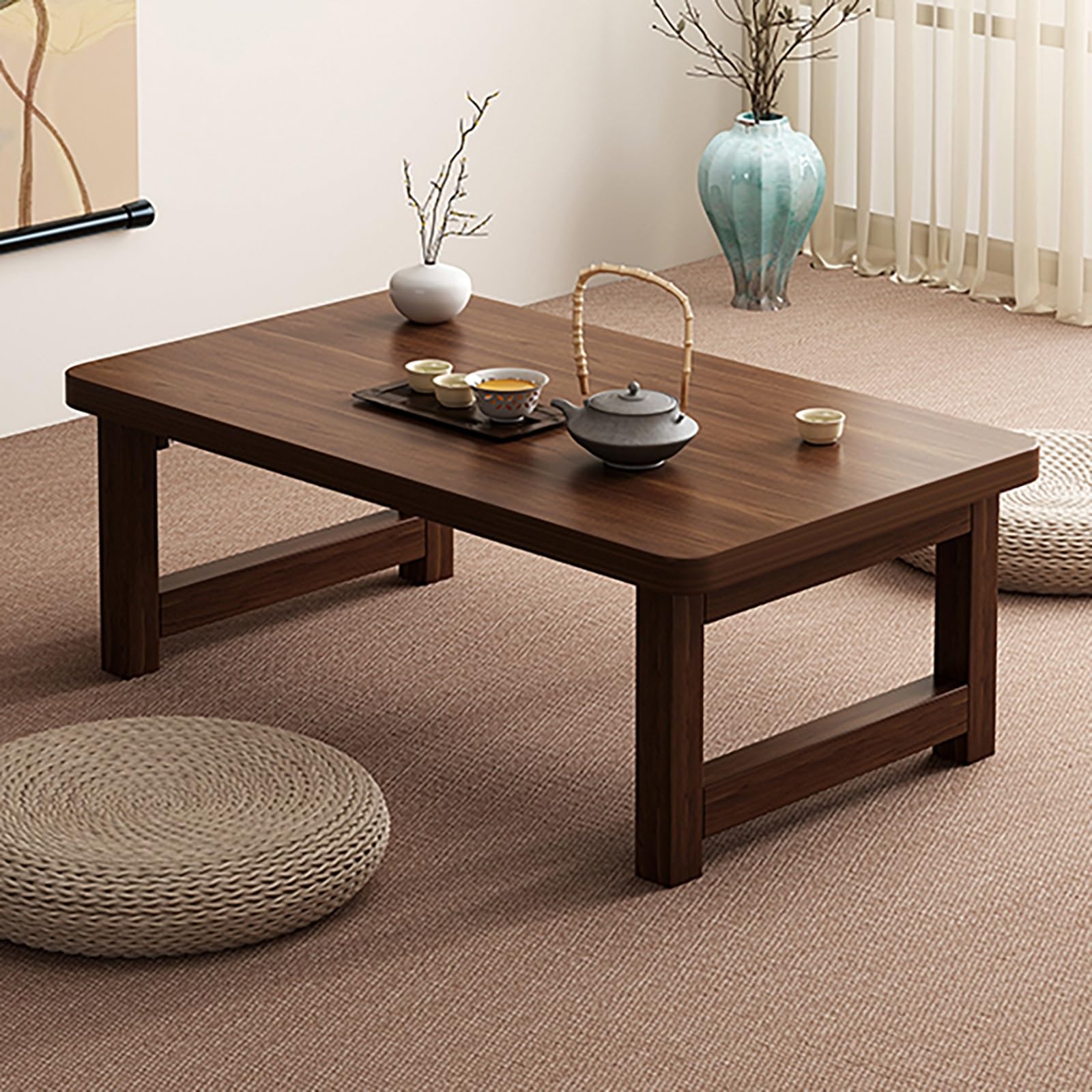 LIGUIEN Folding Coffee Table Convenient Storage, Farmhouse Wood Coffee Table for Living Room,Home Small Space-Easy To Assemble(Walnut,100x48x45cm/39x19x17)