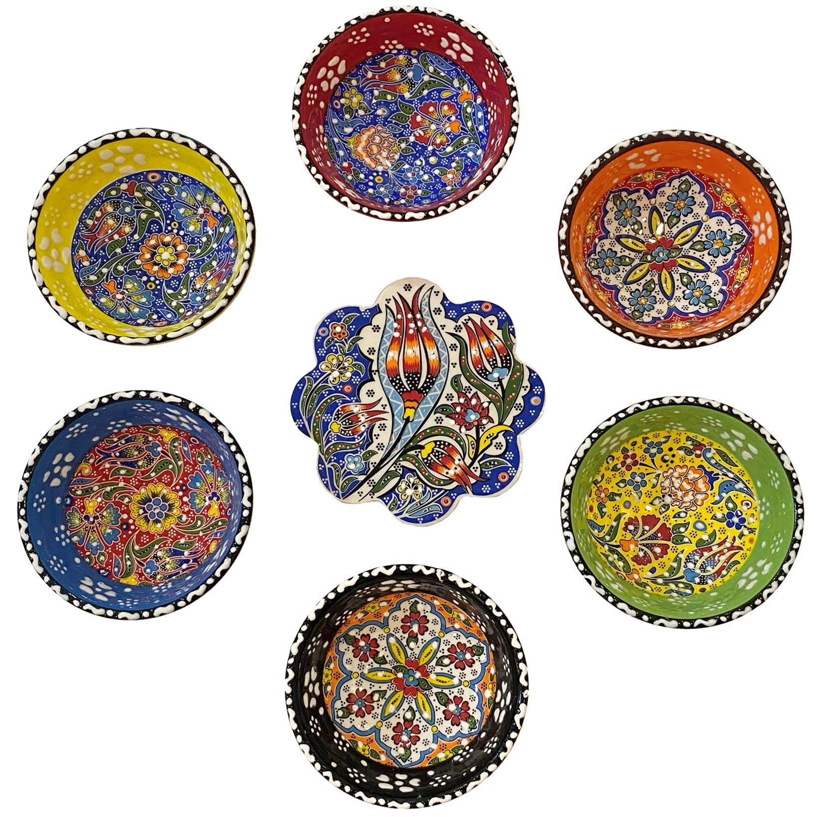 Lemose Handgefertigte Türkische Keramikschalen - Set Mit 6 Blauen Mini-Schüsseln Für Dips, Snacks & Deko